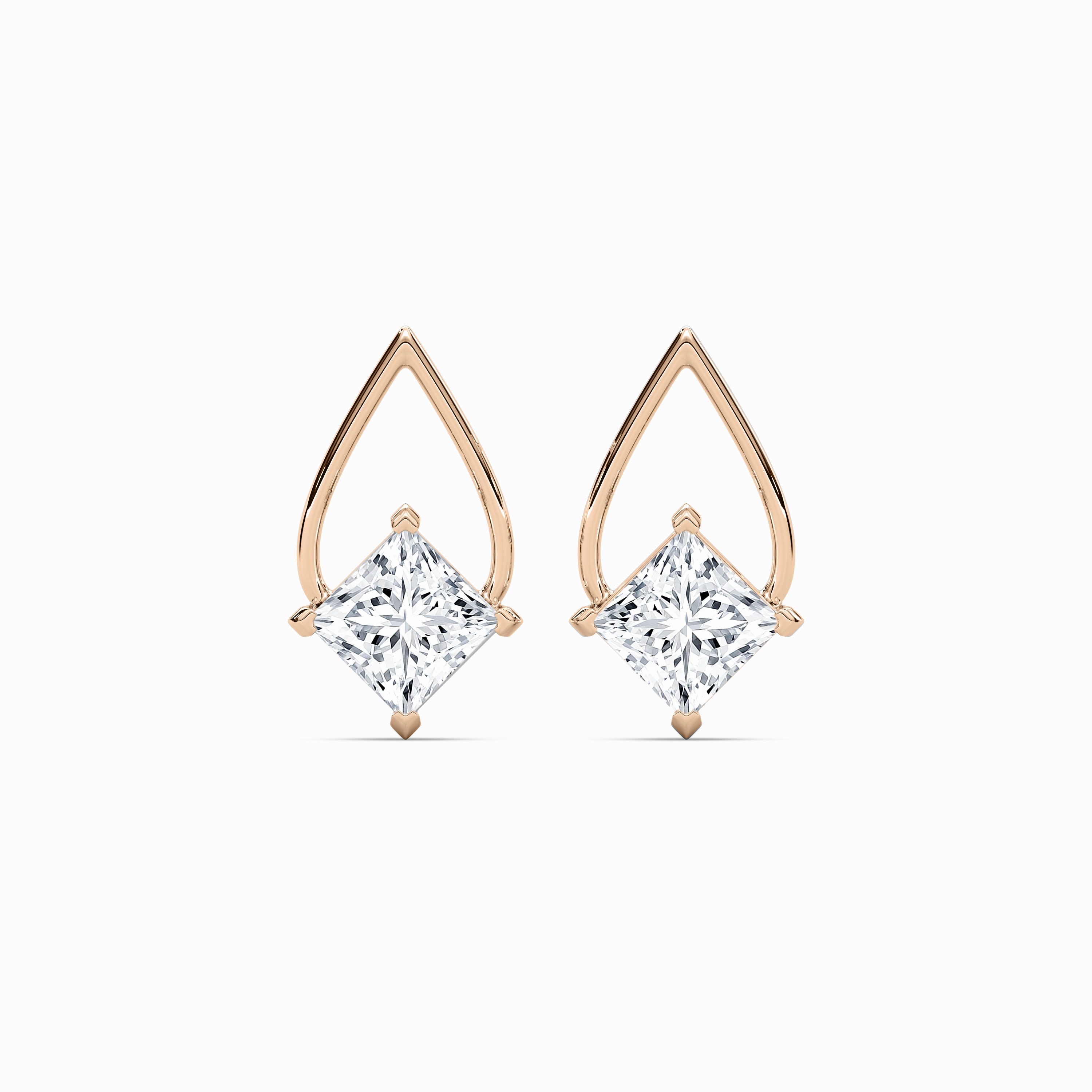 3 ctw Princess Lab Grown Diamond Teardrop Frame Stud Earrings Modernist Ornament