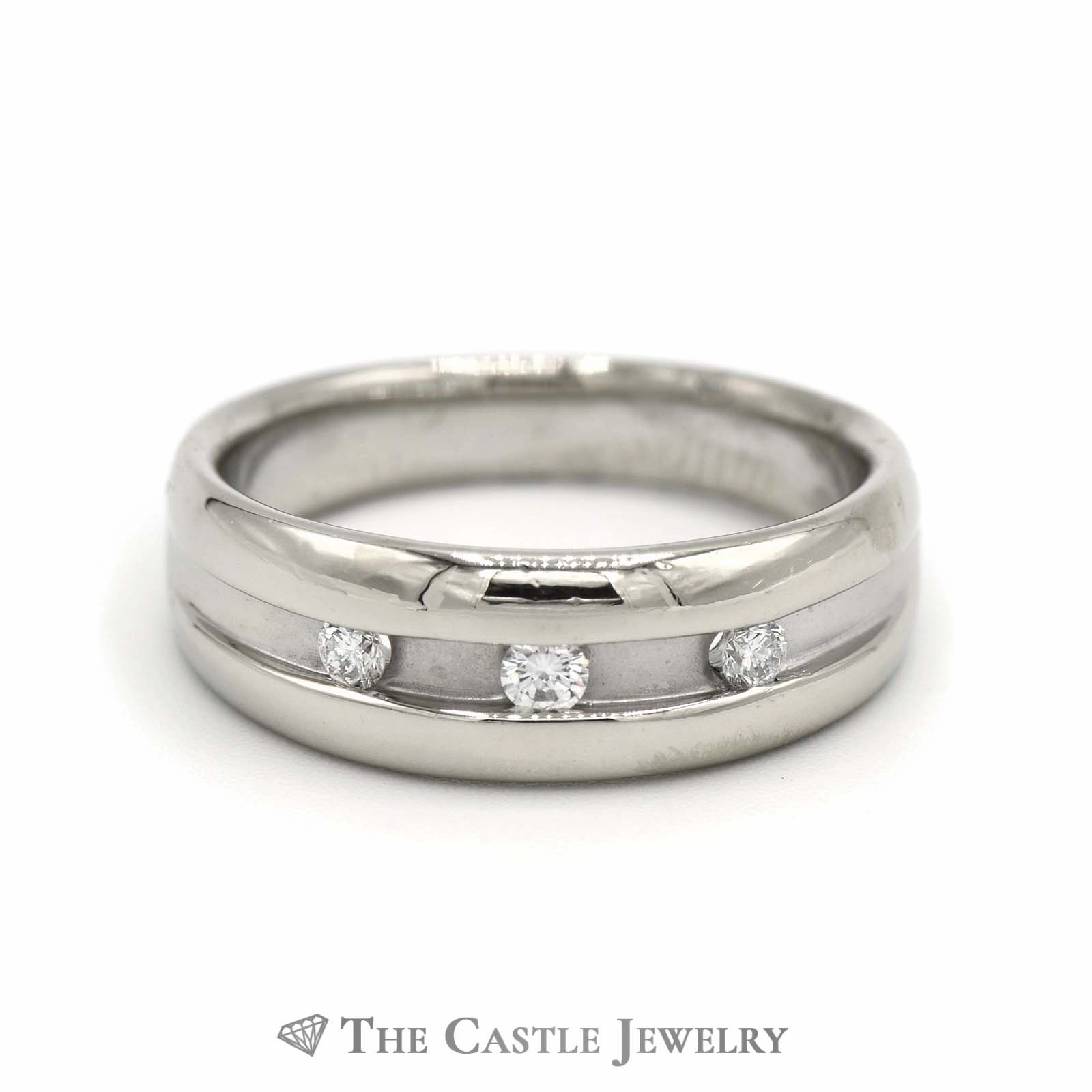 Designer Accent Ornate Style 3 Round Channel Set Diamond Wedding Band Brushed and Polished