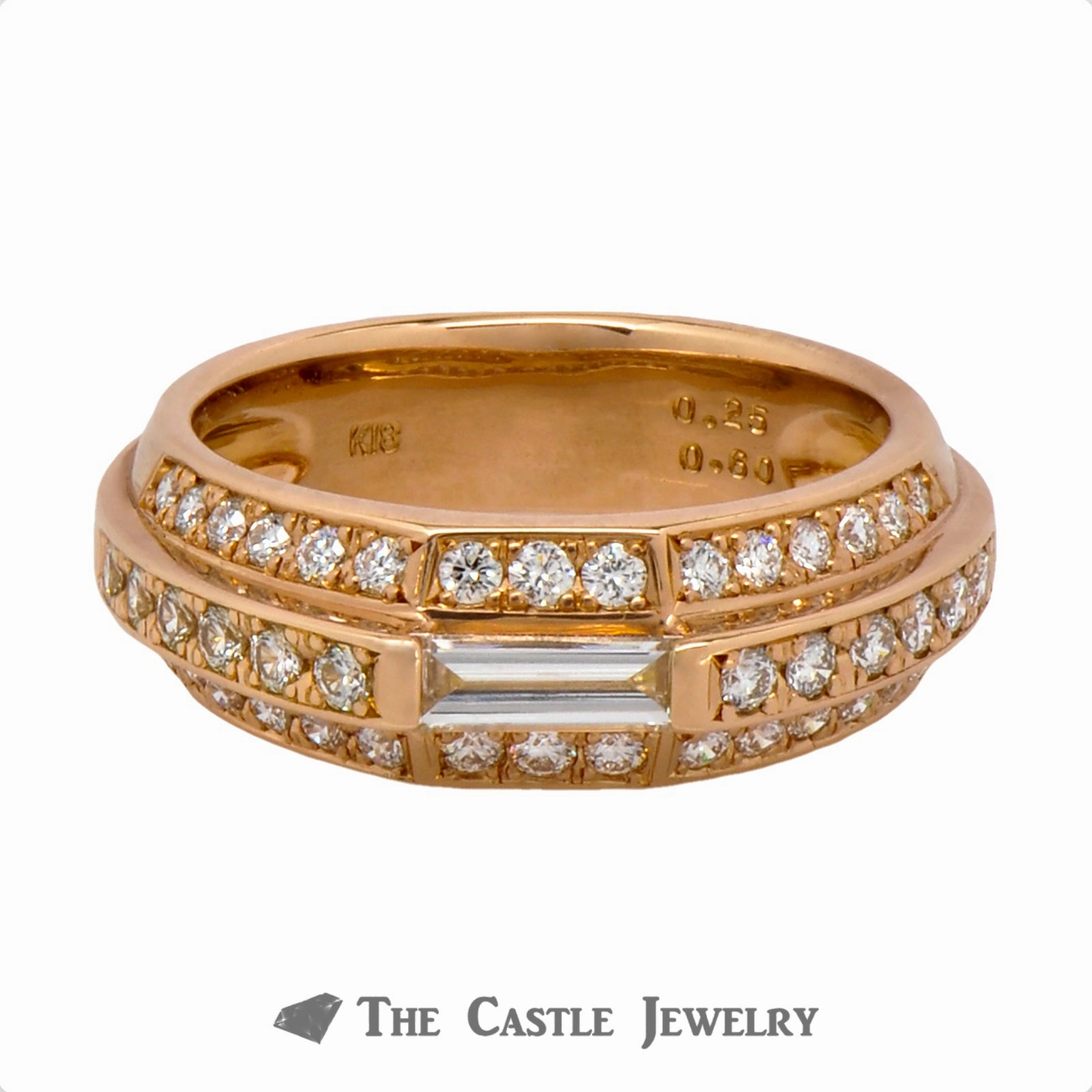 Trendy Object 3 Row Baguette & Round Diamond Band in 18k Rose Gold