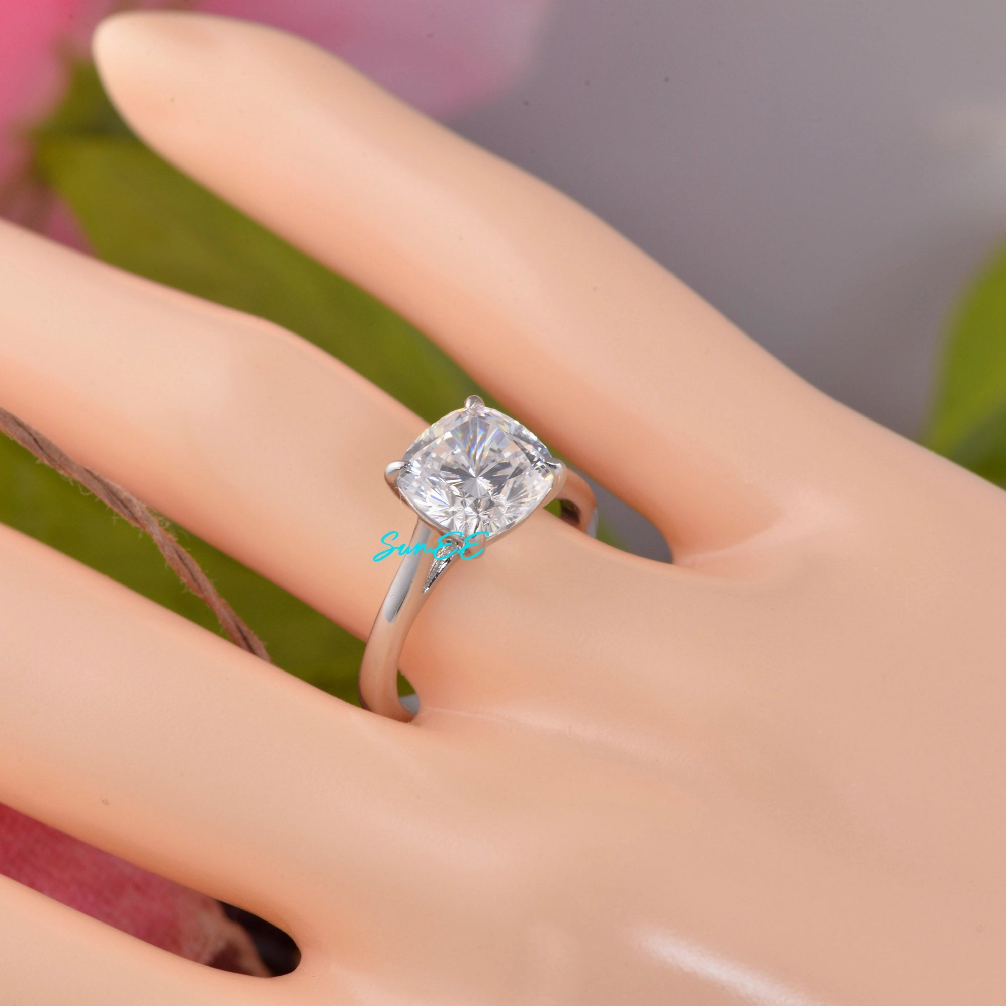 3ct Cushion Cut Bridal Wedding Engagement Ring Diamond Simulated 925 Sterling Silver Anniversary Ring SKU:00213 Youth Gift