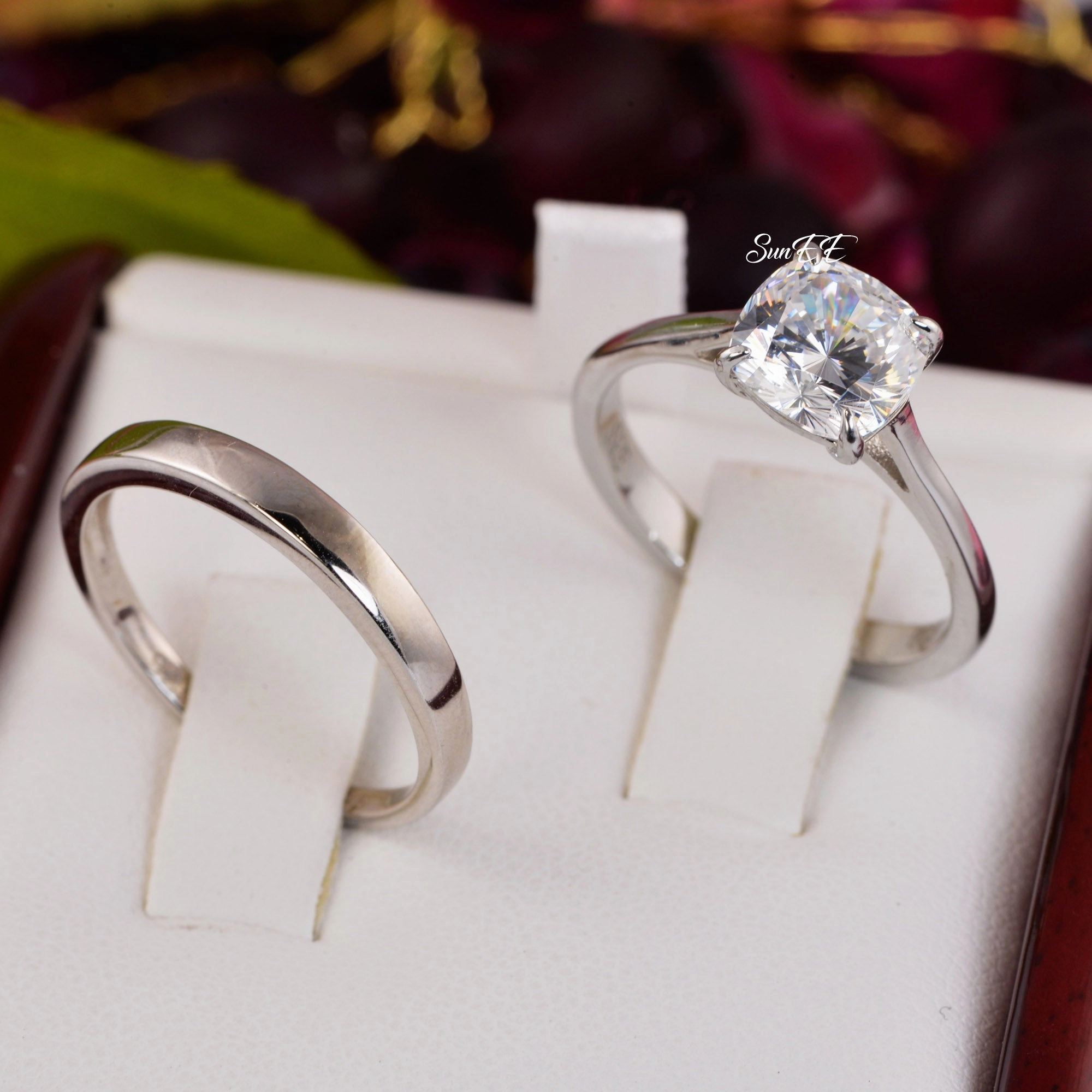 Final Touch 3ct Cushion Cut with Band Bridal Wedding Engagement Ring Diamond Simulated 925 Sterling Silver Anniversary Ring SKU:00214