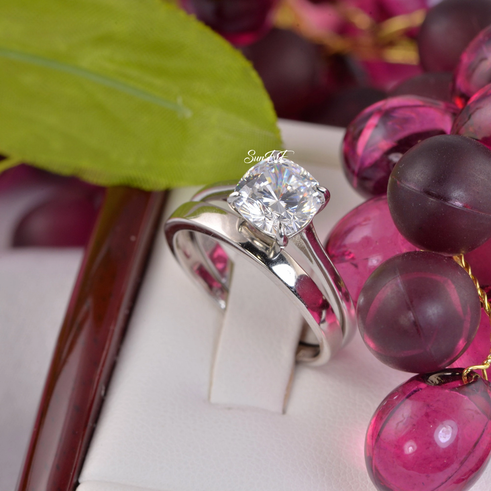 3ct Cushion Cut with Band Bridal Wedding Engagement Ring Diamond Simulated 925 Sterling Silver Anniversary Ring SKU:00214 Best Seller