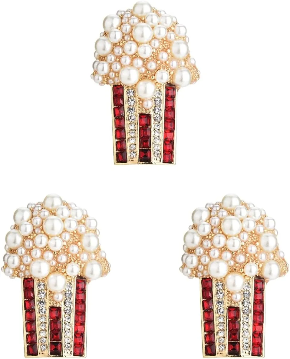3Pcs Crystal Brooch Pin Food Lapel Pin Popcorn Brooch Cute Brooch Pins Clothes Brooch Pin Rhinestone Brooches For Women