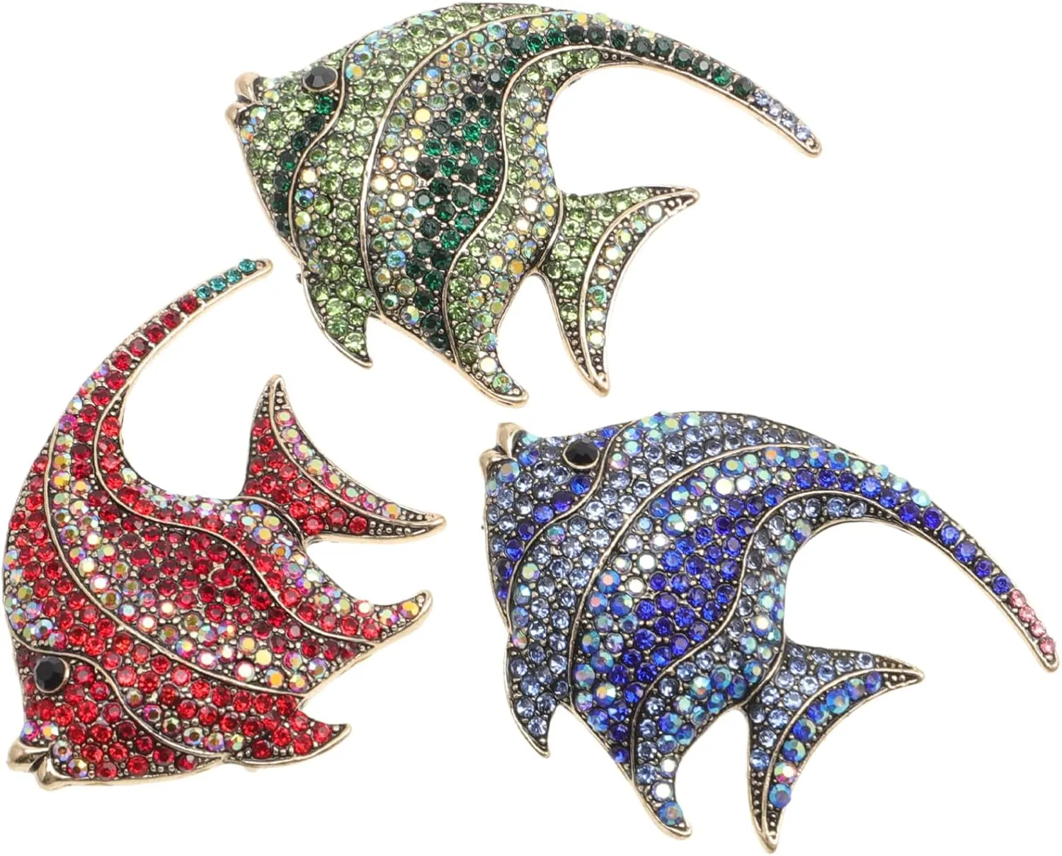 3pcs Diamond Tropical Fish Brooch for Women Men Decoration Tropical Party Decorations Fish Rhinestone Brooch Pin Crystal Cartoon Animal Lapel Pins (Red, Blue, Green)