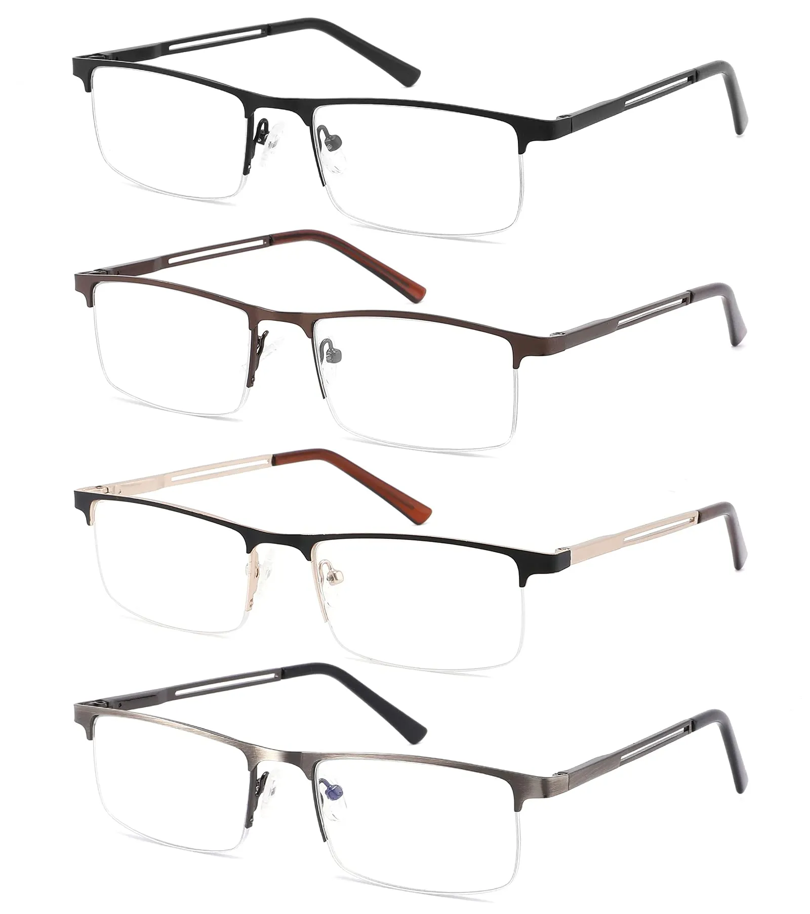 4-Pack Blue Light Blocking Reading Glasses for Men,Stylish Metal Frame Computer Readers with Sping Hinges Anti Glare/Eye Strain Uv Filter ( 2.25 Strength) 4 Pack(black/Metalgun/Brown/Glod) 2.25x