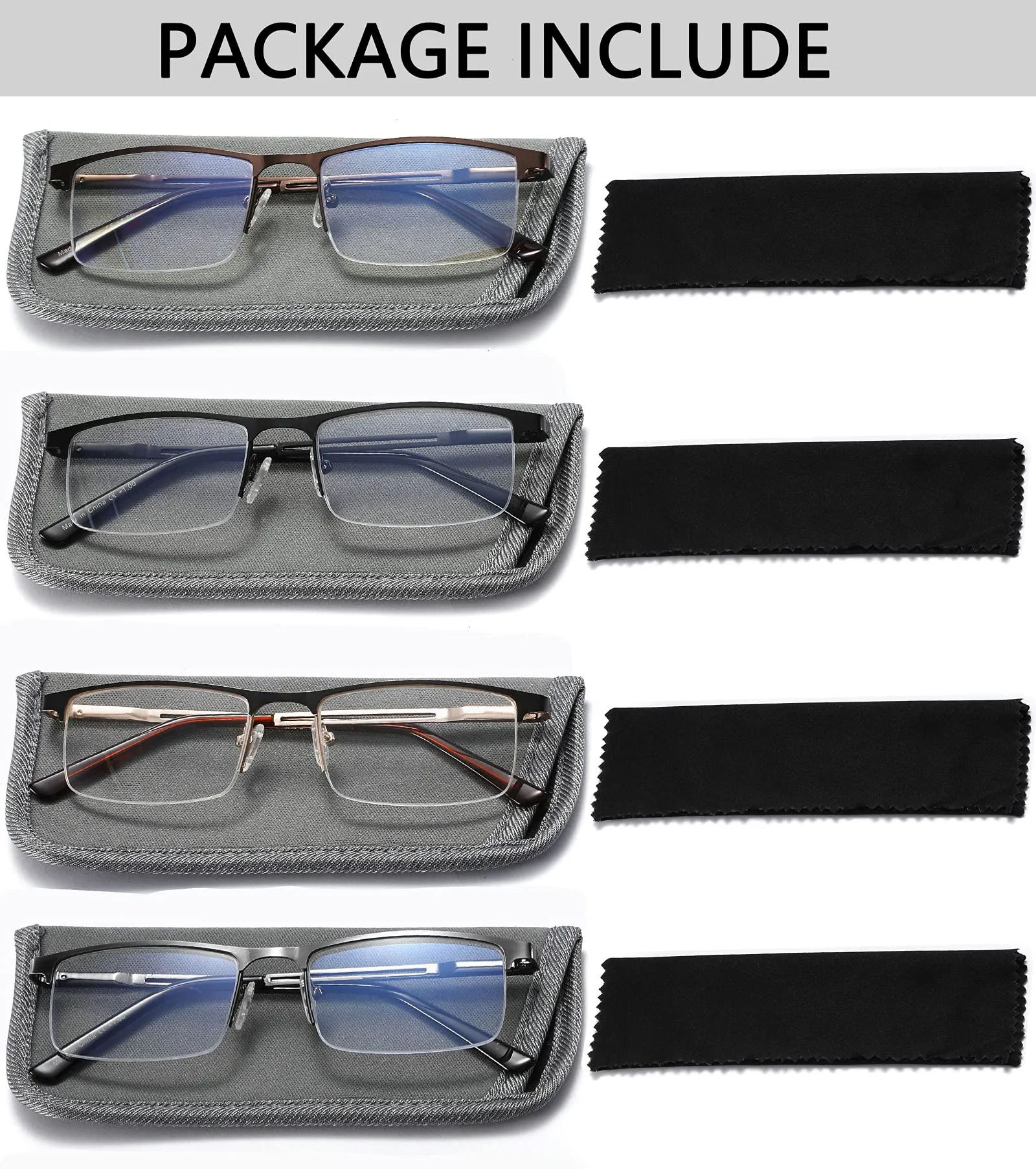 4-Pack Blue Light Blocking Reading Glasses for Men,Stylish Metal Frame Computer Readers with Sping Hinges Anti Glare/Eye Strain Uv Filter ( 2.25 Strength) 4 Pack(black/Metalgun/Brown/Glod) 2.25x