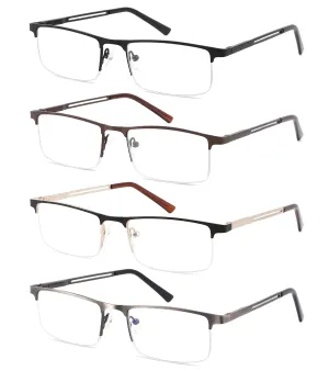 4-Pack Blue Light Blocking Reading Glasses for Men,Stylish Metal Frame Computer Readers with Sping Hinges Anti Glare/Eye Strain Uv Filter ( 2.25 Strength) 4 Pack(black/Metalgun/Brown/Glod) 2.25x