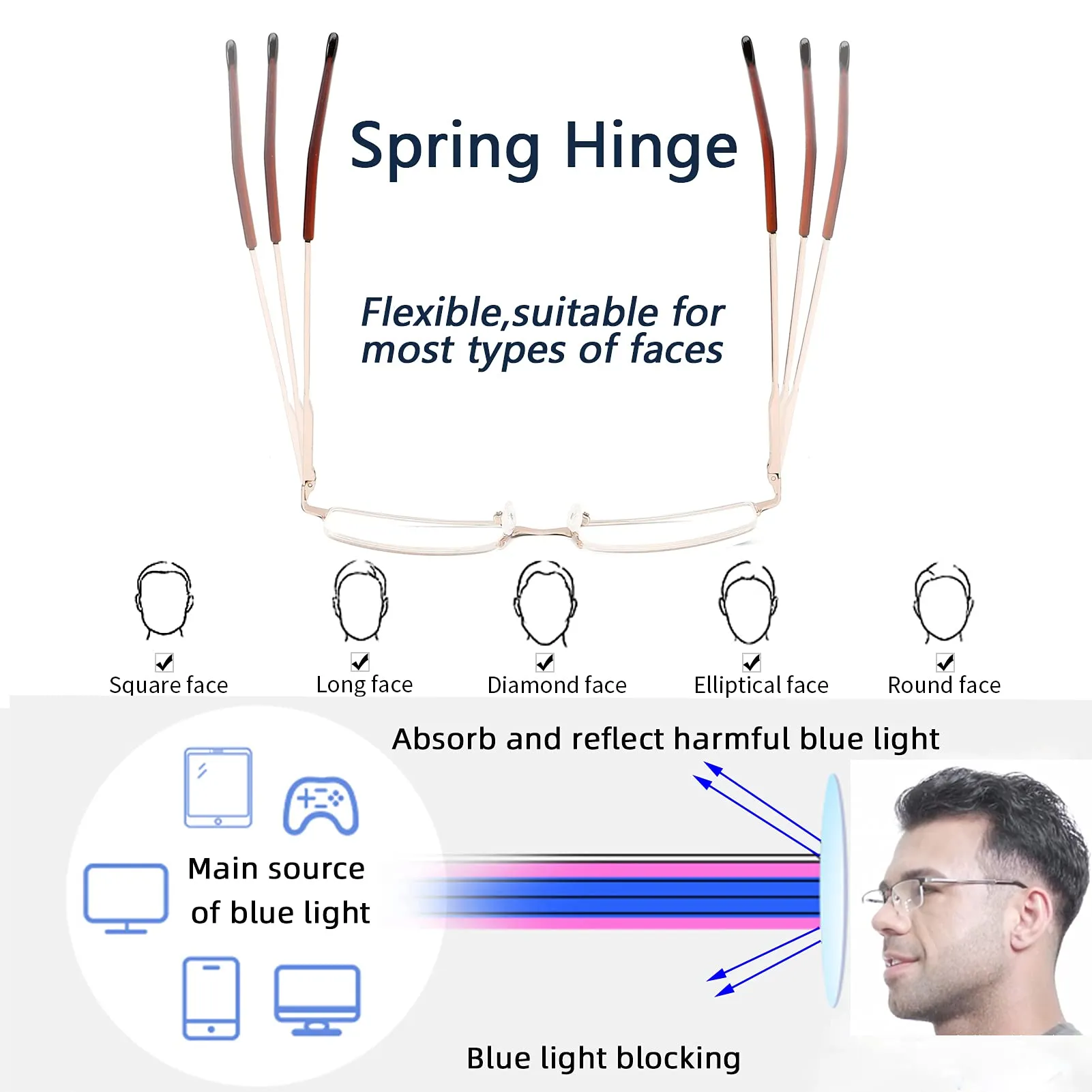 4-Pack Blue Light Blocking Reading Glasses for Men,Stylish Metal Frame Computer Readers with Sping Hinges Anti Glare/Eye Strain Uv Filter ( 2.25 Strength) 4 Pack(black/Metalgun/Brown/Glod) 2.25x