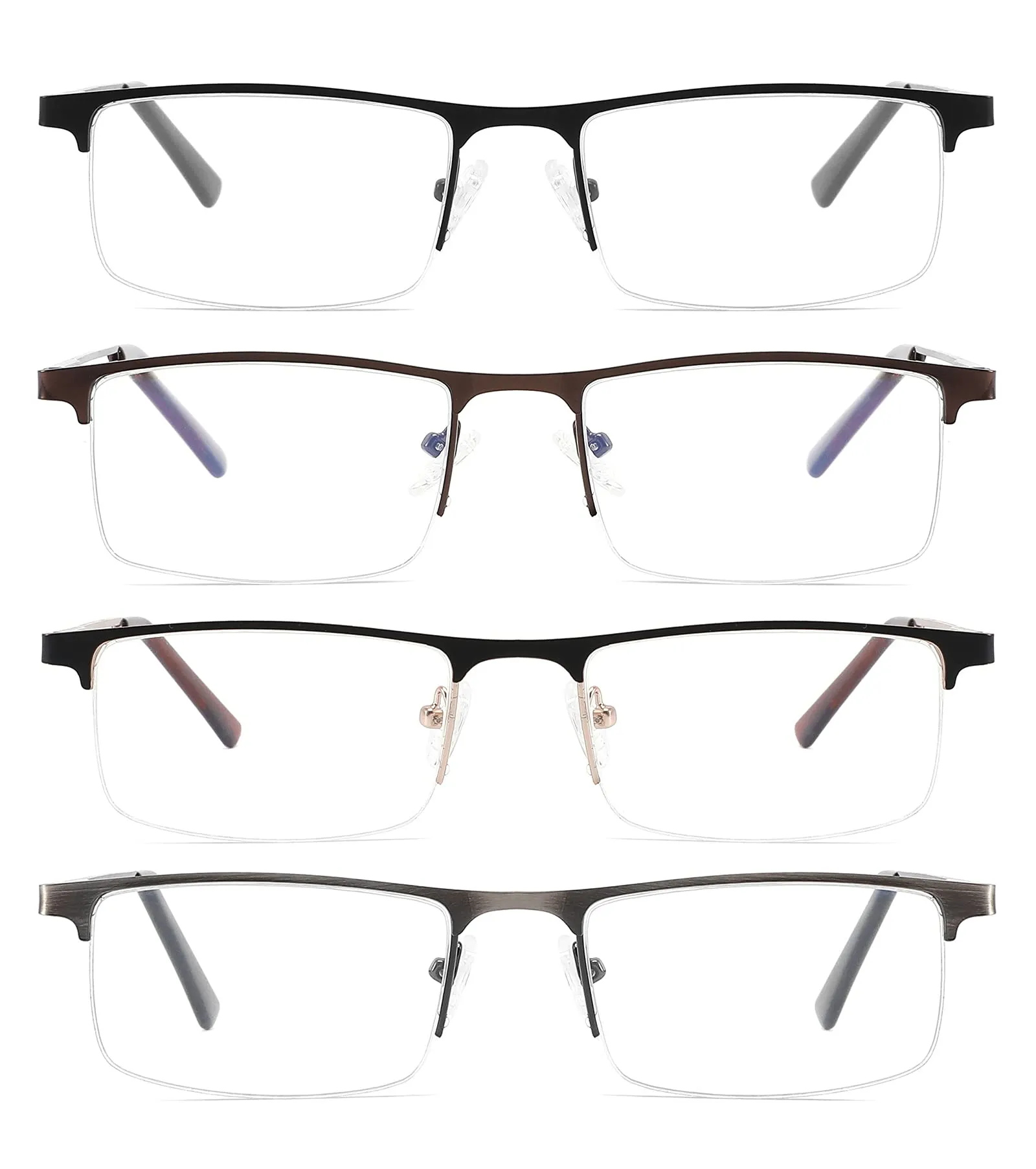 4-Pack Blue Light Blocking Reading Glasses for Men,Stylish Metal Frame Computer Readers with Sping Hinges Anti Glare/Eye Strain Uv Filter ( 2.25 Strength) 4 Pack(black/Metalgun/Brown/Glod) 2.25x