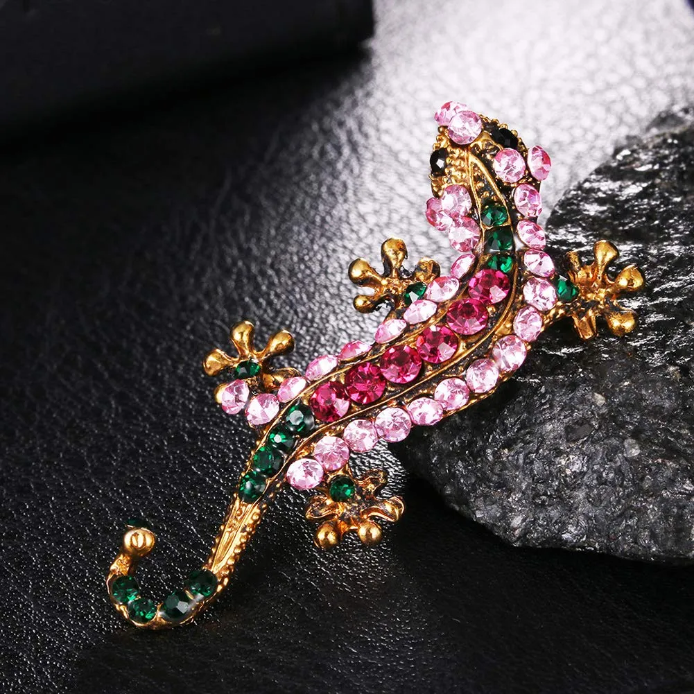 4 Pieces Fashion Colorful Enamel Brooch Pins Animals Brooch Pins Crystal Rhinestone Butterfly Seahorse Dragonfly Lizard Brooch Pins for for Women Ladies Jewelry