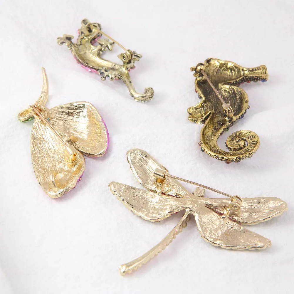 4 Pieces Fashion Colorful Enamel Brooch Pins Animals Brooch Pins Crystal Rhinestone Butterfly Seahorse Dragonfly Lizard Brooch Pins for for Women Ladies Jewelry