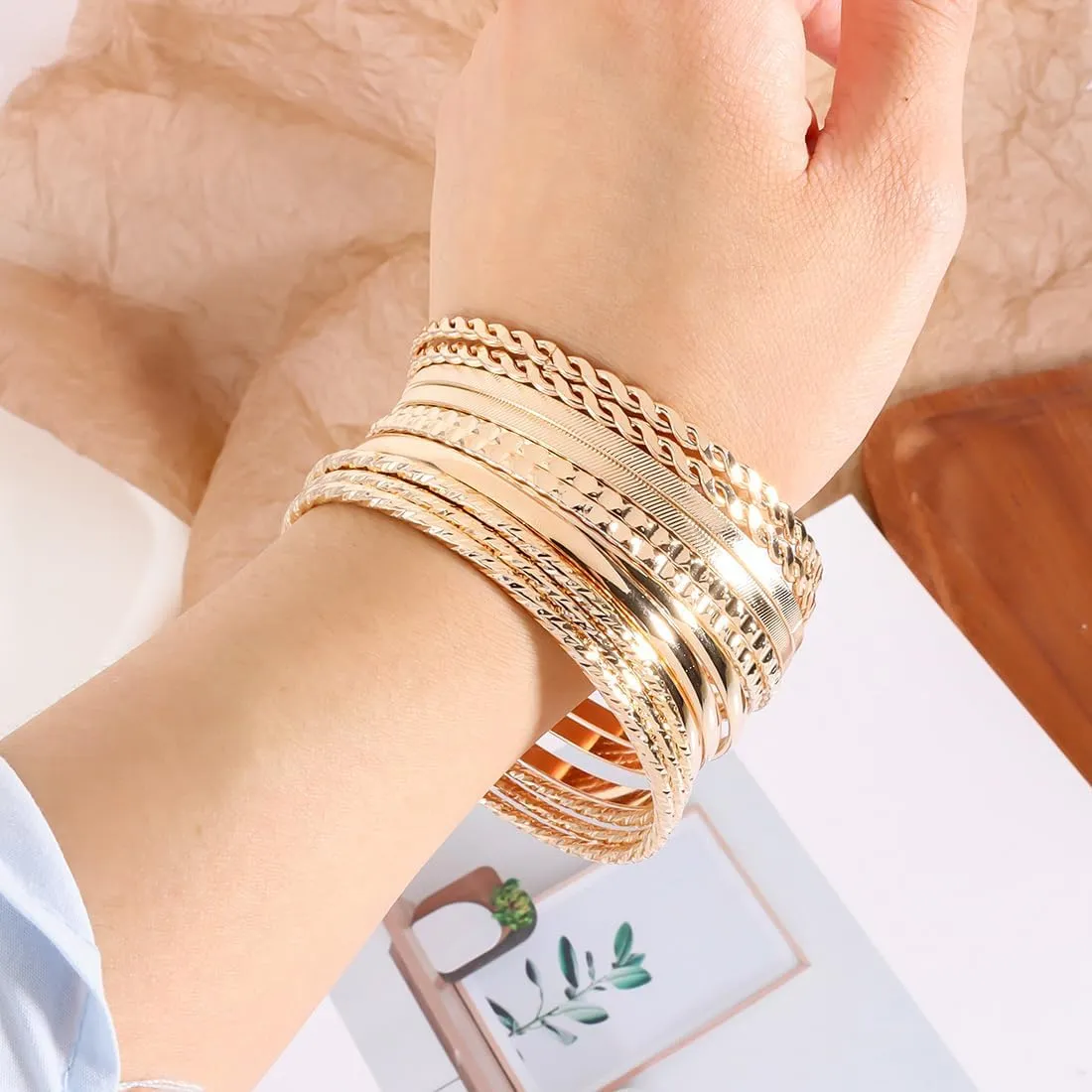 44-65pcs Golden Silver Plated Jewelry Sets Necklaces,Bracelets Bangles,Earring,Rings for Women Valentine Anniversary Birthday Friendship