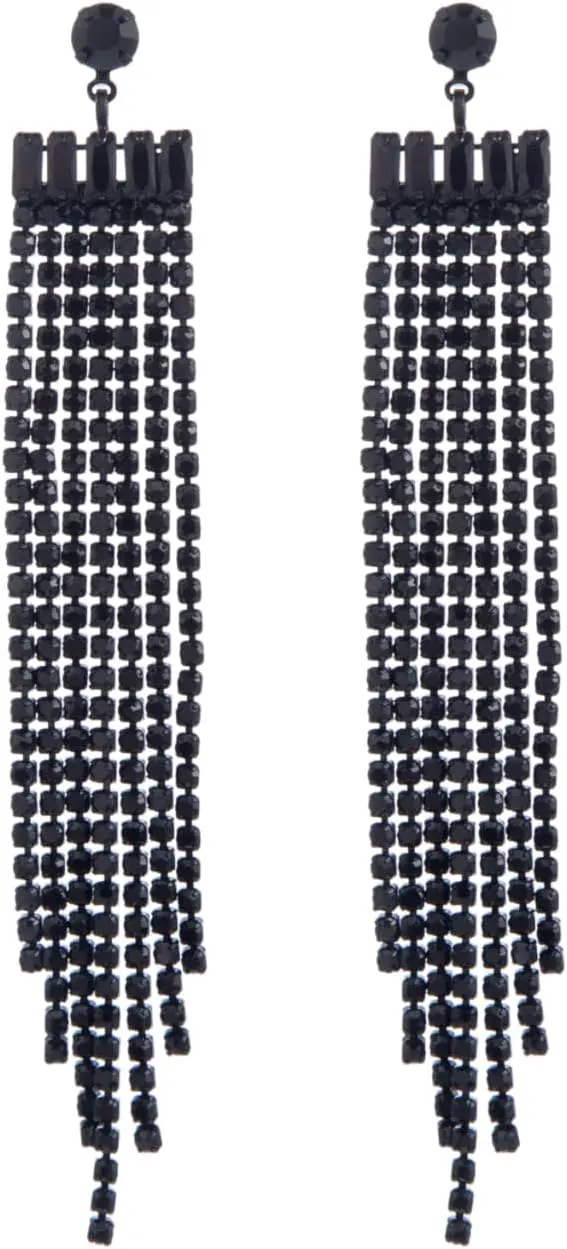 (45095-502) Black Jet Chandelier Earrings length 5 in Width 1 in