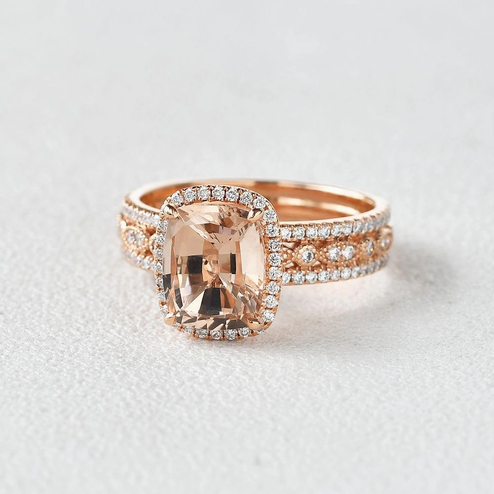 Glow Detail Radiant Shine 4.0ct Cushion Cut Morganite Vintage Inspired Rose Gold Ring