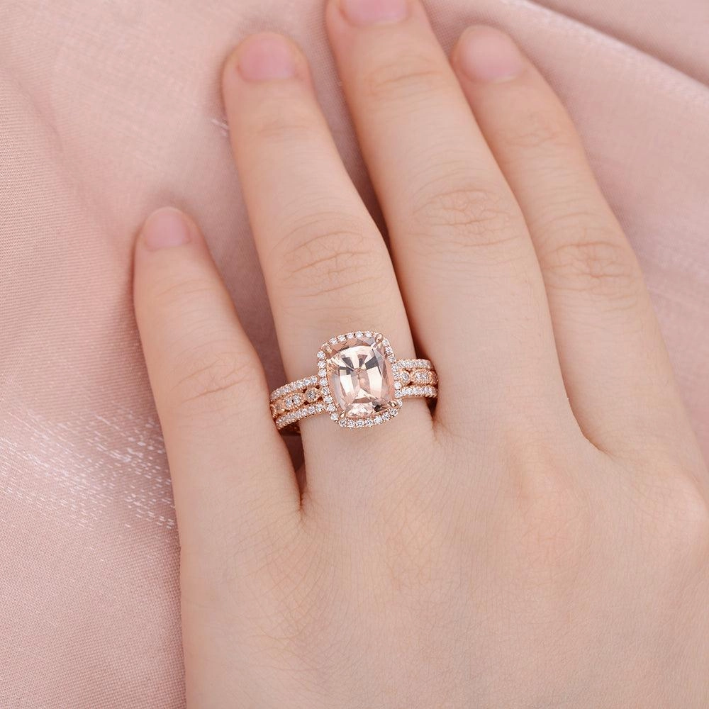4.0ct Cushion Cut Morganite Vintage Inspired Rose Gold Ring Bold Look