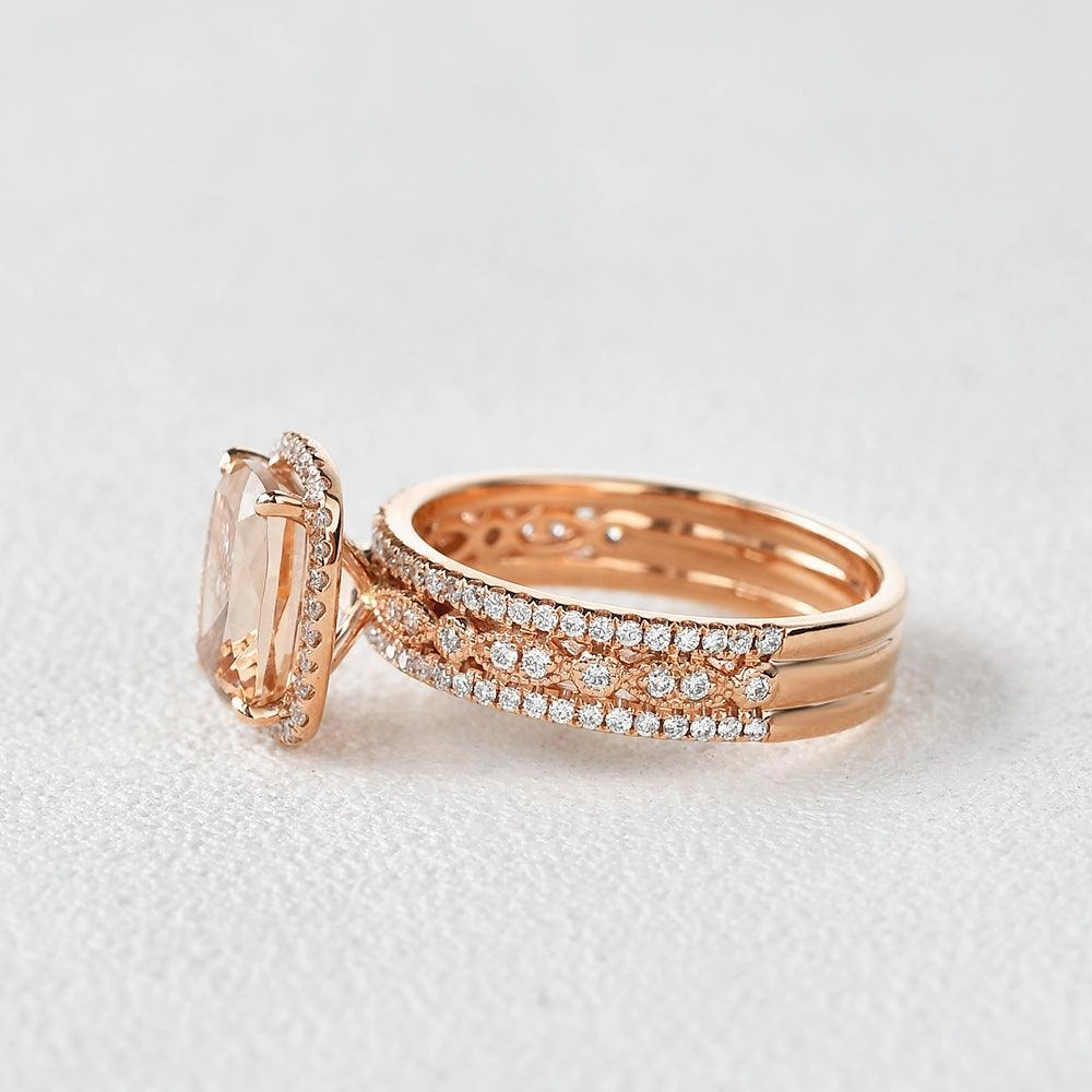 Precious Design Radiant Highlight 4.0ct Cushion Cut Morganite Vintage Inspired Rose Gold Ring