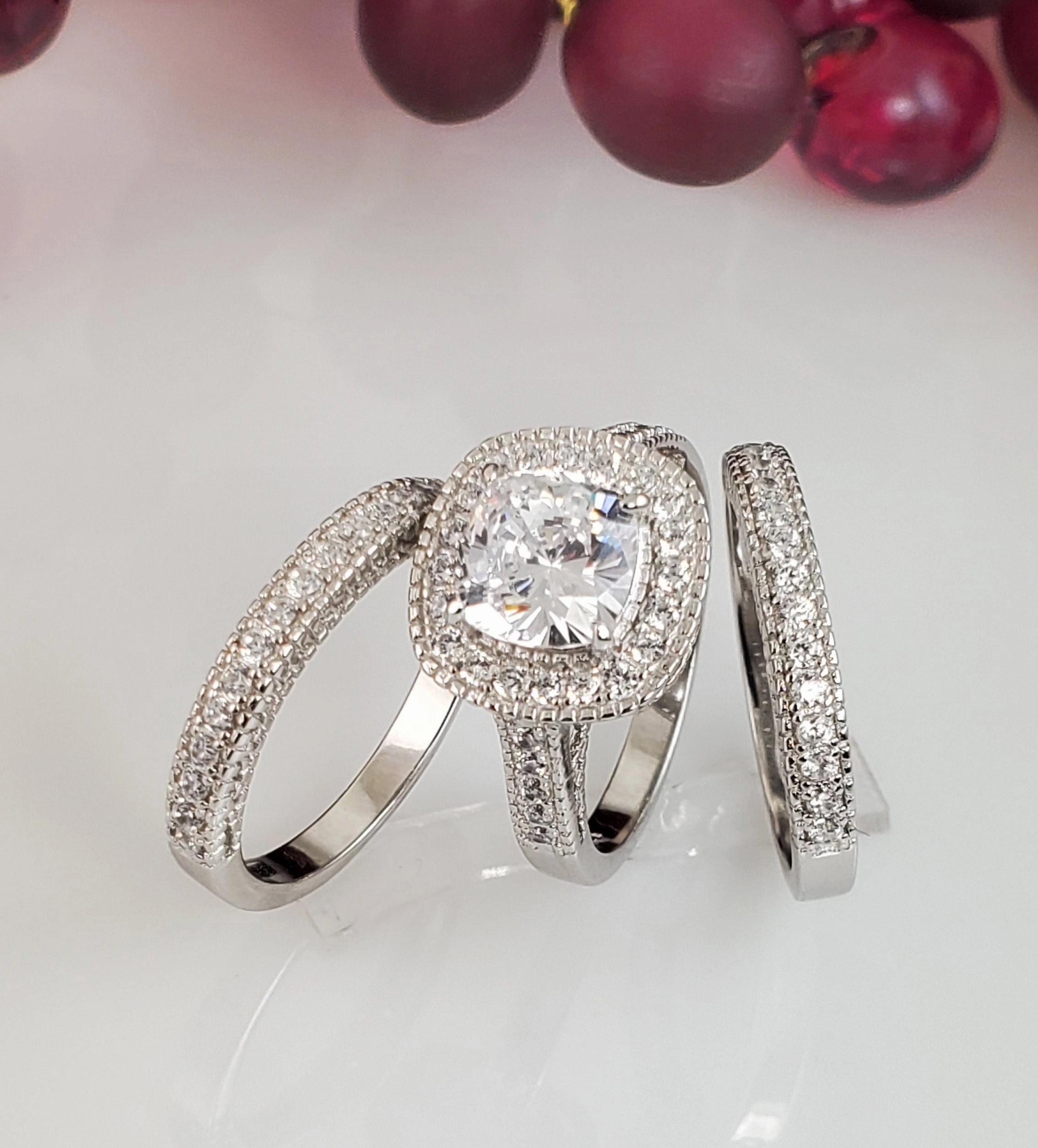 4.35ct Halo Cushion Cut Bridal Wedding Engagement Ring Diamond Simulated 925 Sterling Silver Anniversary Ring SKU:00180 Excellent Decoration
