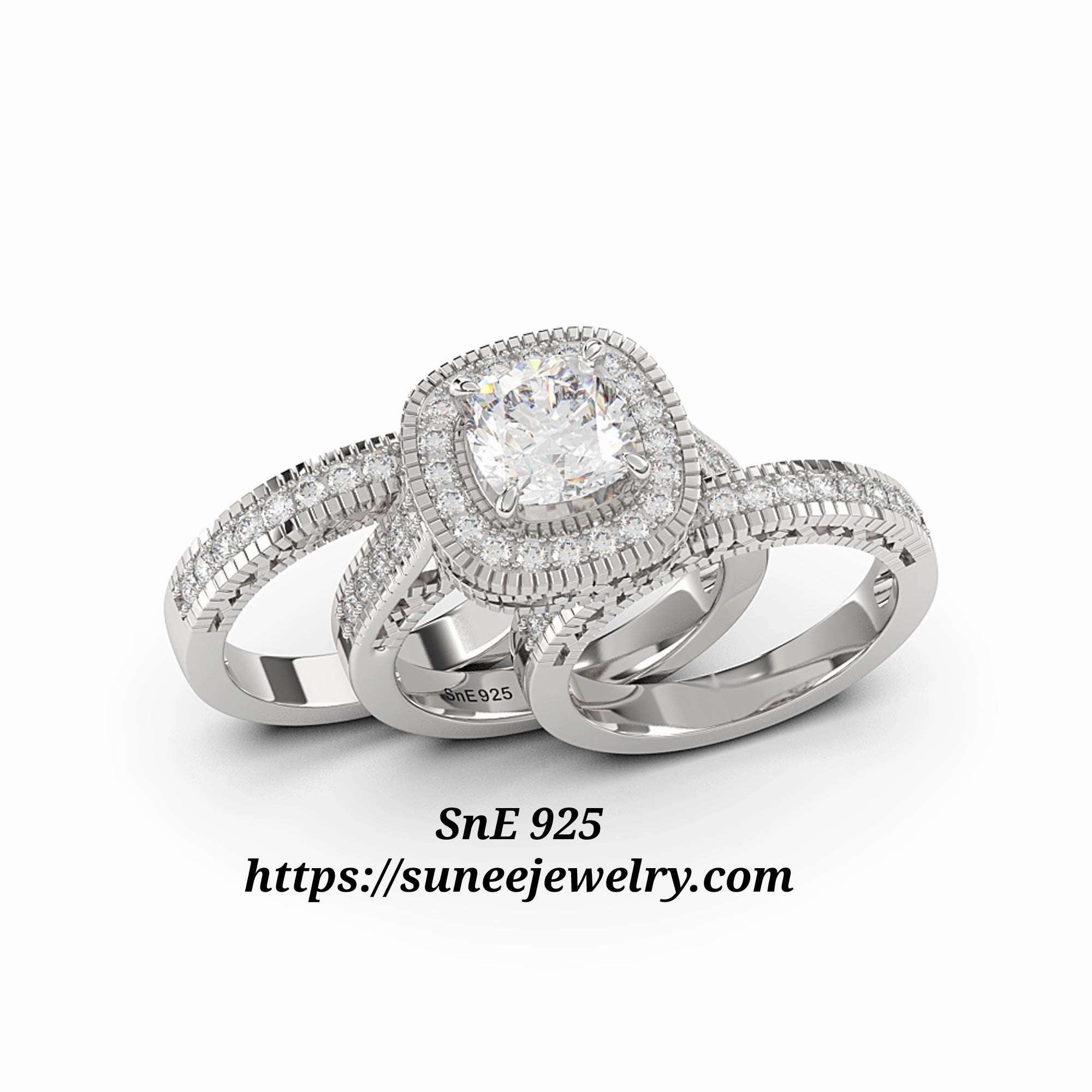 4.35ct Halo Cushion Cut Bridal Wedding Engagement Ring Diamond Simulated 925 Sterling Silver Anniversary Ring SKU:00180 Durable Decoration Stretchable Fit