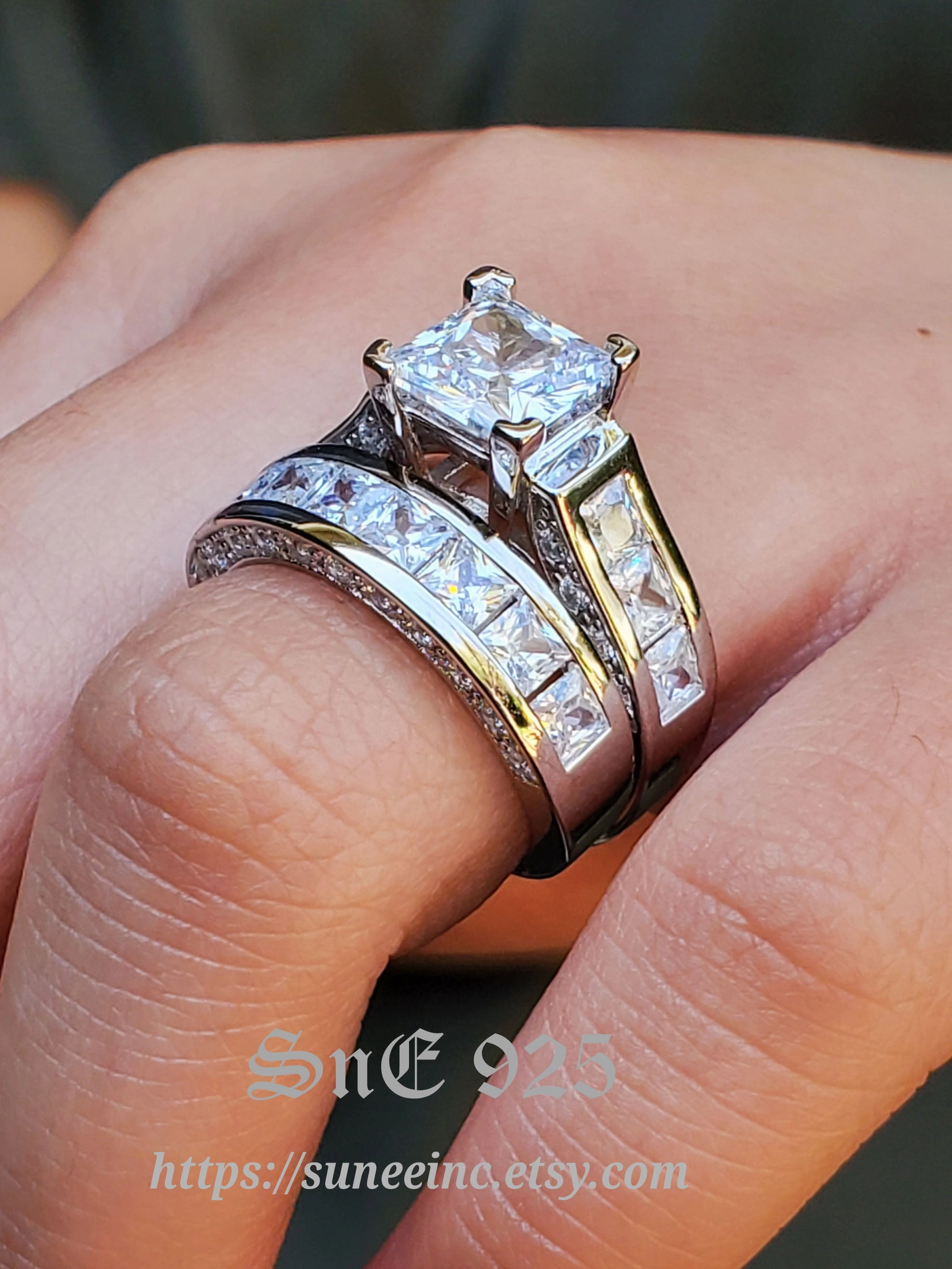 4.35ct Princess Cut Bridal Wedding Engagement Ring Diamond Simulated 925 Sterling Silver Anniversary Ring SKU:00144 Designer Product Special Appearance