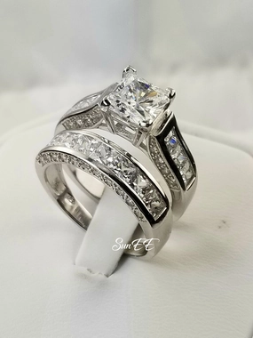 Fantastic Art Luxury Statement 4.35ct Princess Cut Bridal Wedding Engagement Ring Diamond Simulated 925 Sterling Silver Anniversary Ring SKU:00144