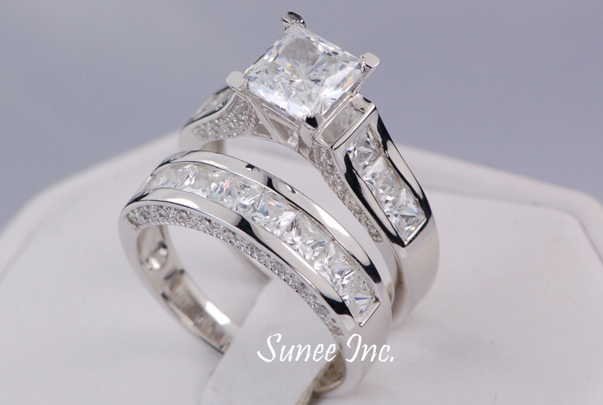4.35ct Princess Cut Bridal Wedding Engagement Ring Diamond Simulated 925 Sterling Silver Anniversary Ring SKU:00144 Vintage Emblem