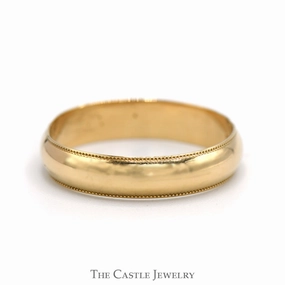Unique Decoration 4.75mm Wedding Band with Milgrain Edges in 14k Yellow Gold - Size 10