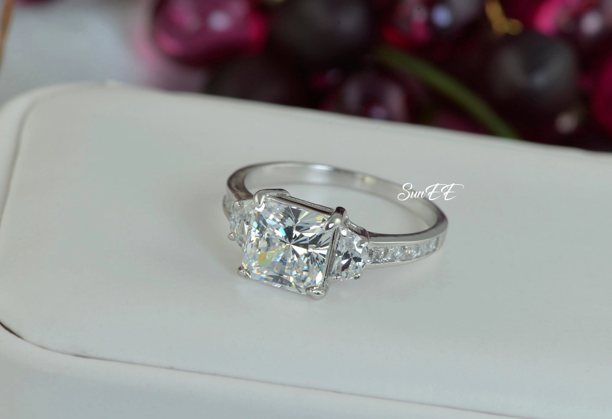 Special Day Holiday Gift 4.8ct Princess Cut Bridal Wedding Engagement Ring Diamond Simulated 925 Sterling Silver Anniversary Rings SKU:00159