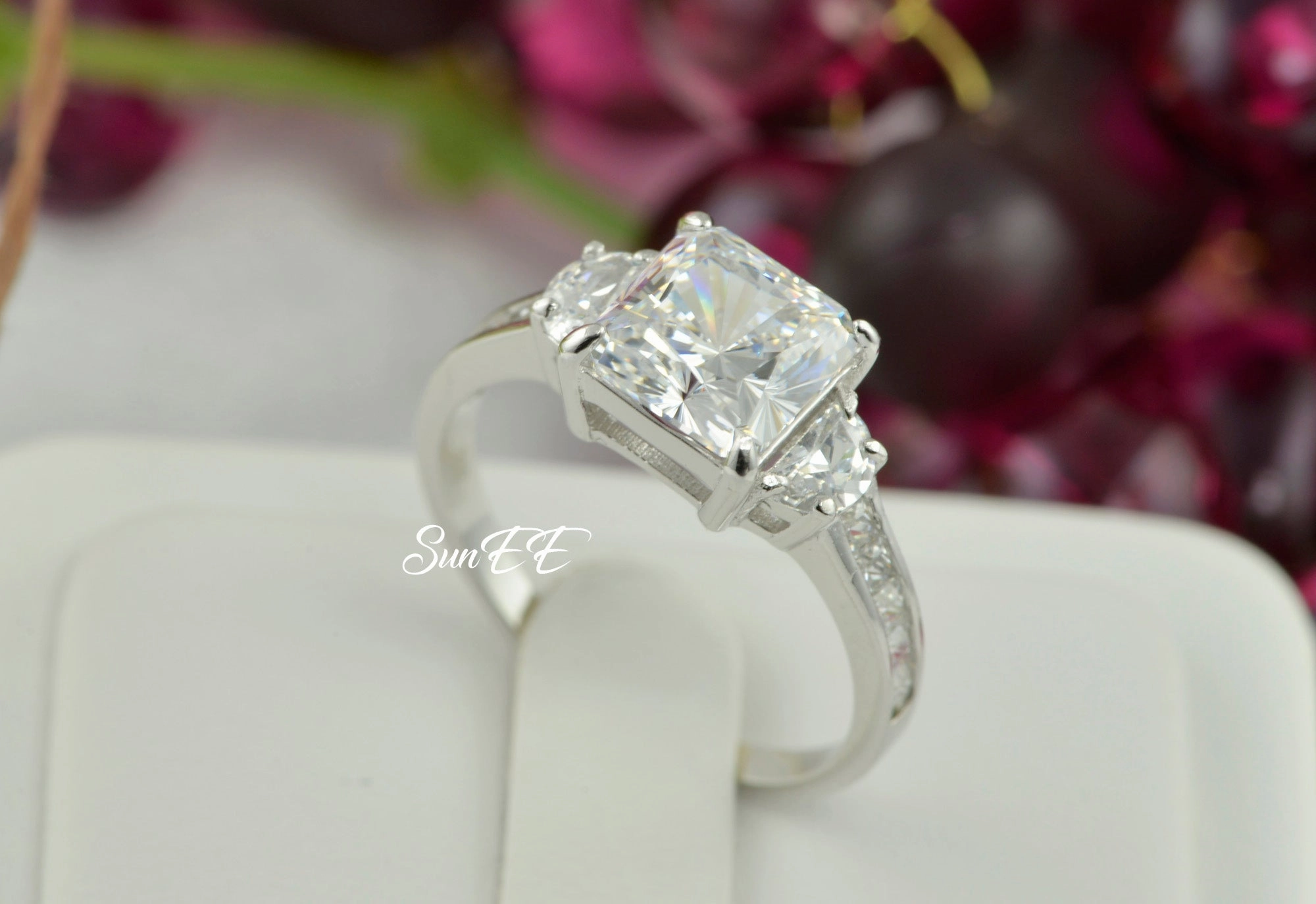 4.8ct Princess Cut Bridal Wedding Engagement Ring Diamond Simulated 925 Sterling Silver Anniversary Rings SKU:00159 Minimal Structure Special Function