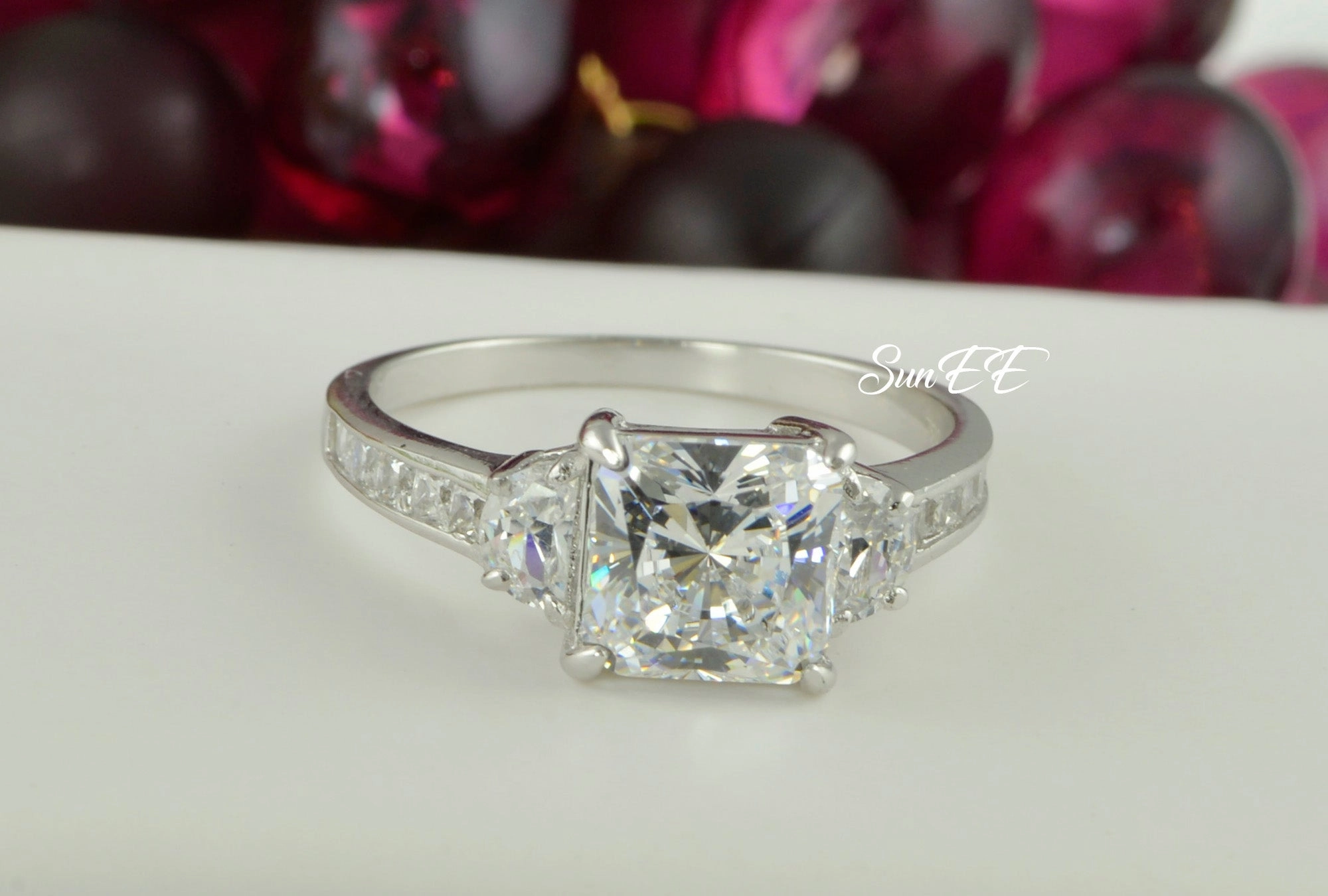 4.8ct Princess Cut Bridal Wedding Engagement Ring Diamond Simulated 925 Sterling Silver Anniversary Rings SKU:00159 HighEnd Item