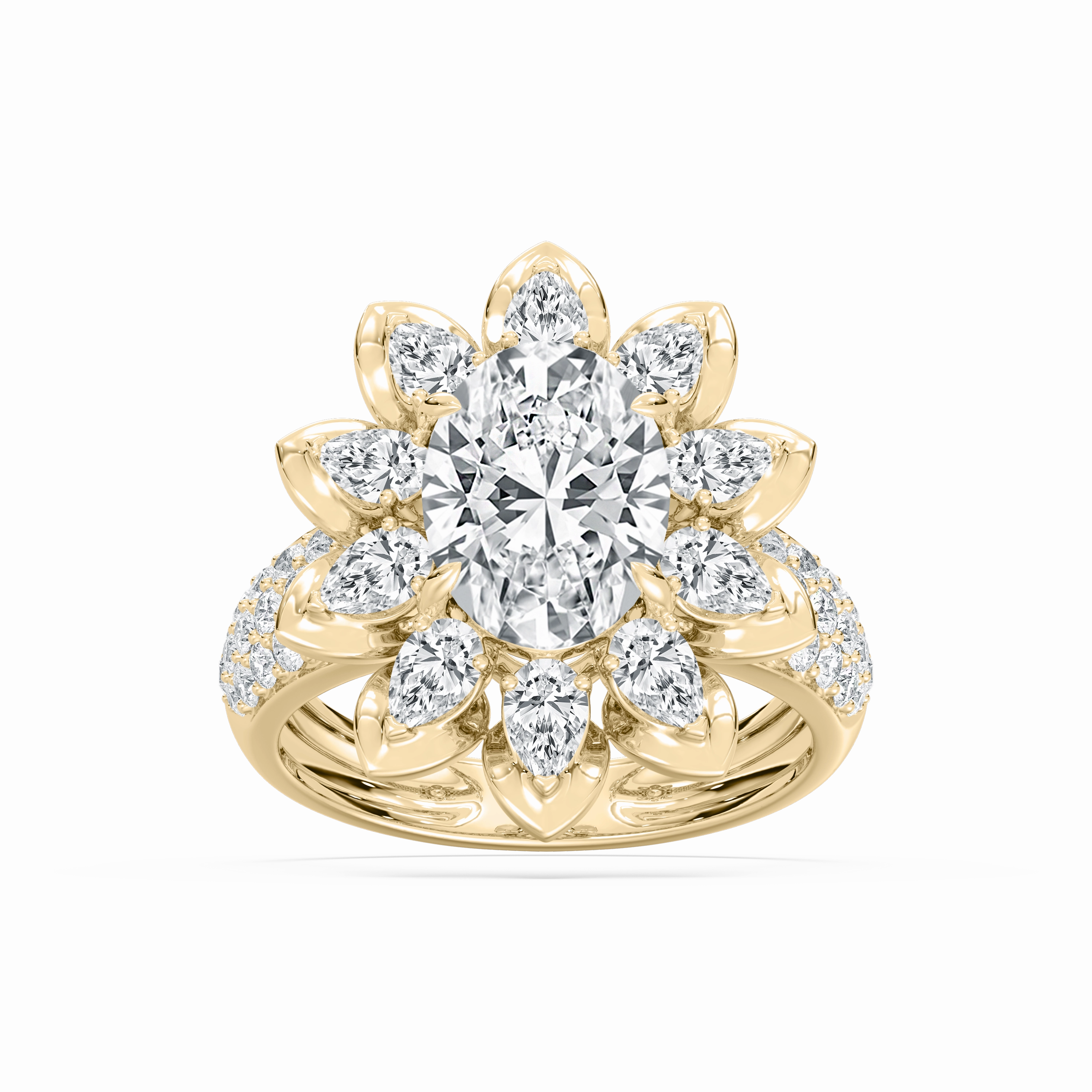 4 ? ctw Oval, Pear and Round Lab Grown Diamond Floral Ring Artistic Token