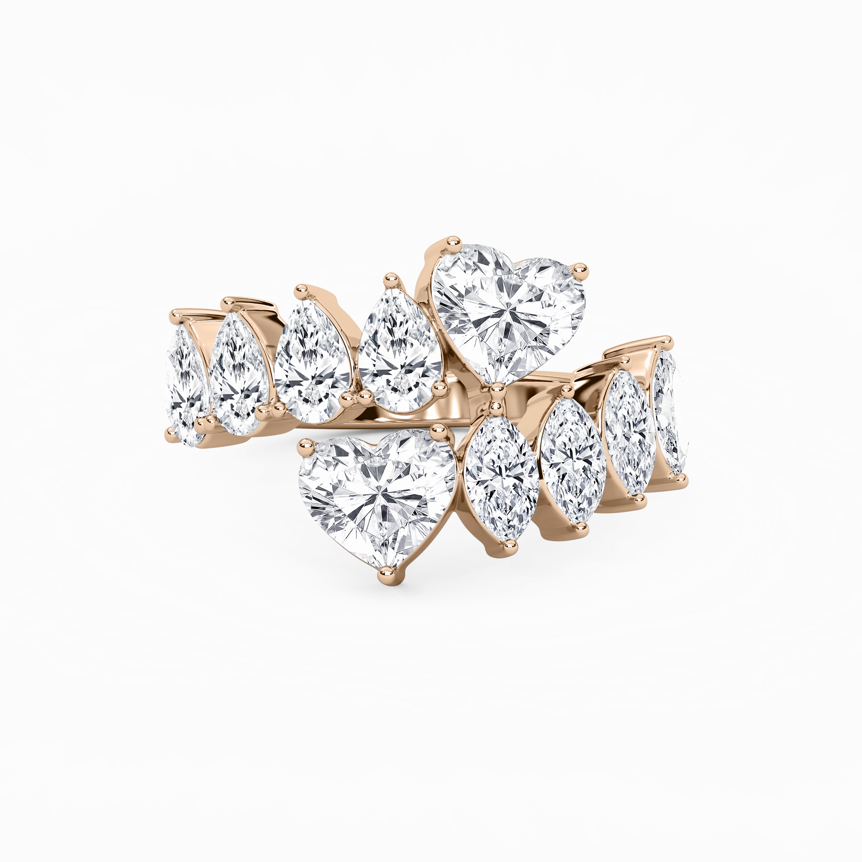 Natural Source 4 ctw Heart, Pear and Marquise Lab Grown Diamond Bypass Ring