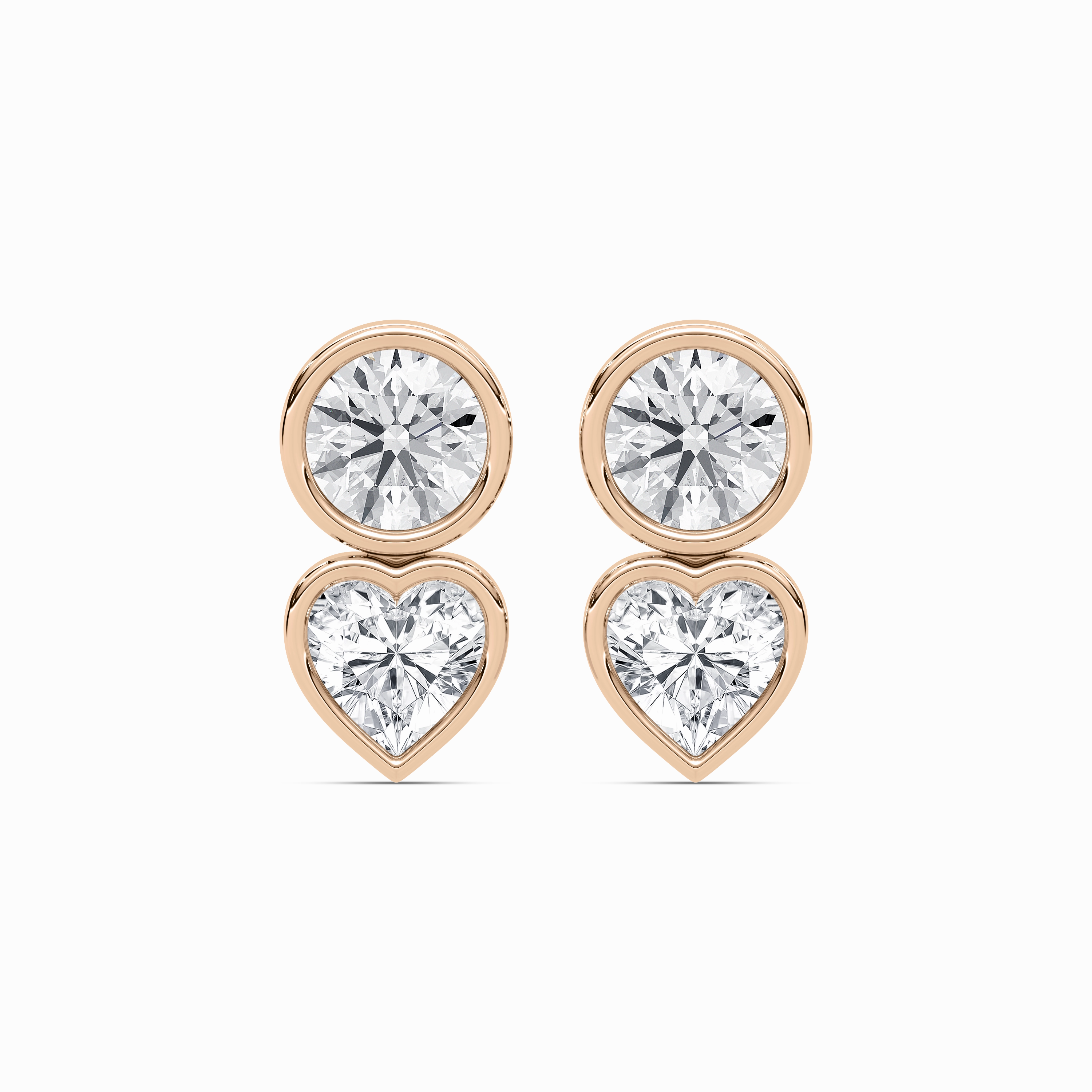 4 ctw Round and Heart Lab Grown Diamond Bezel Stud Earrings Splendid Embellishment Matte Piece