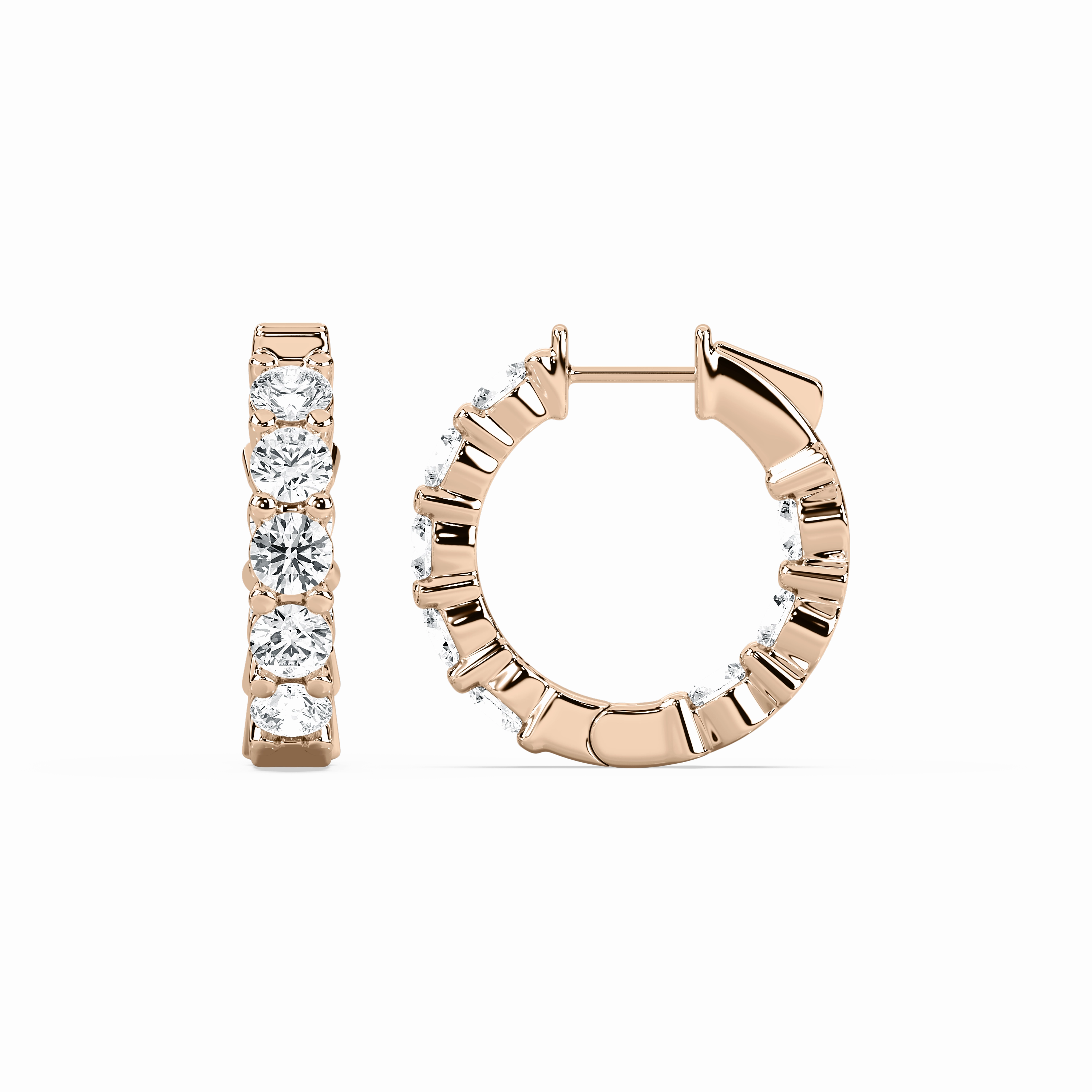 4 ctw Round Lab Grown Diamond Inside Out Huggie Hoop Earrings Secure Embellishment Square Accessory