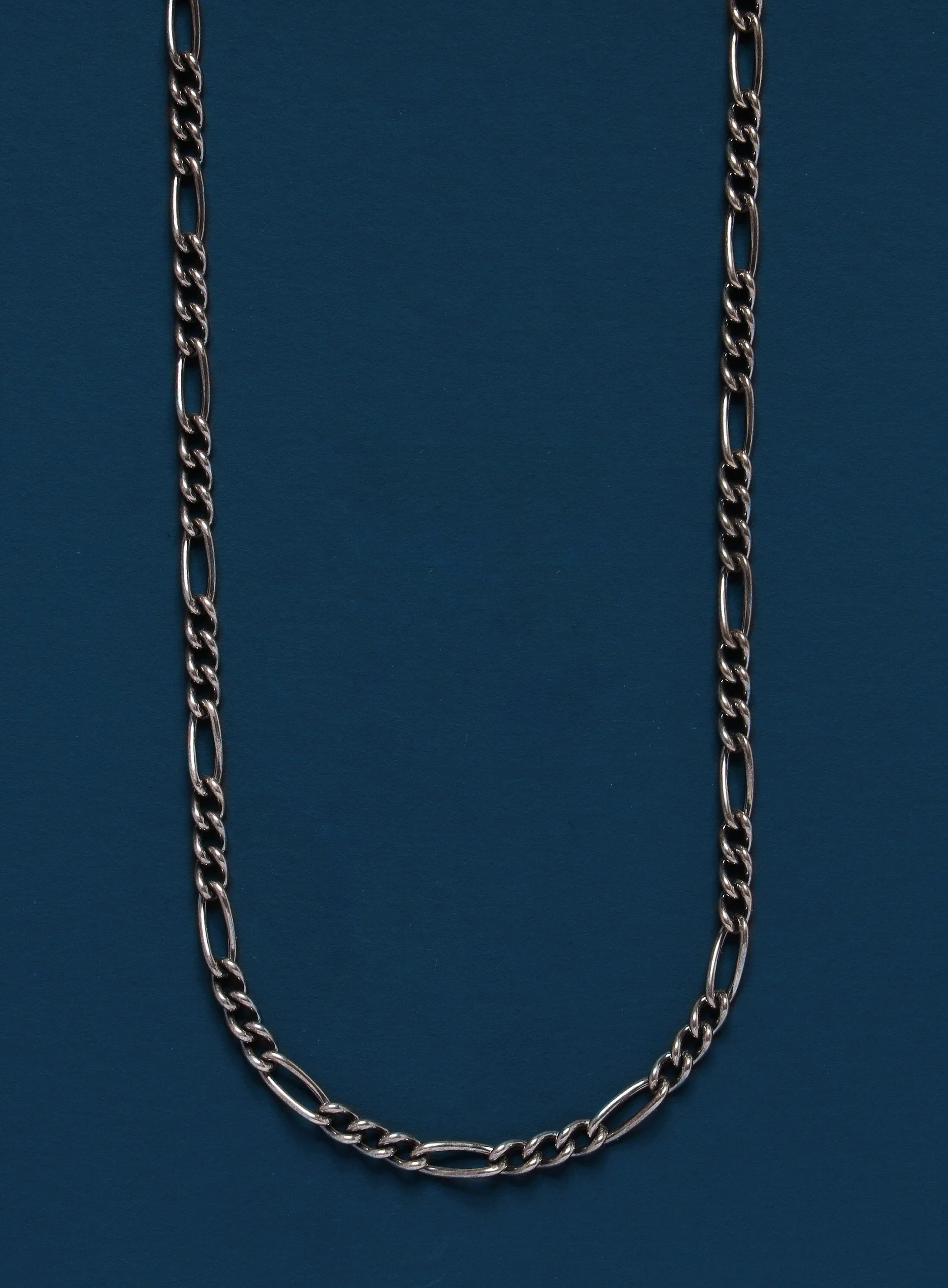 4mm Gunmetal Sterling Silver Figaro Style Chain Necklace