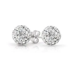 4MM Sparkly WHITE Disco Ball Shamballa Style Sterling Silver Stud Earrings - Designer Style Austrian Crystal Earrings