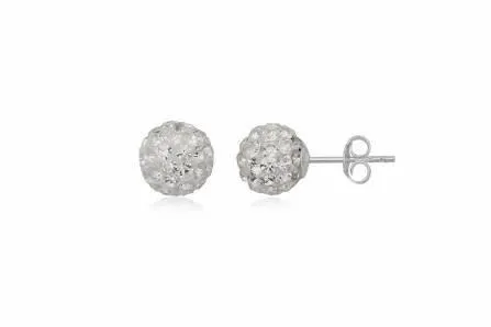 4MM Sparkly WHITE Disco Ball Shamballa Style Sterling Silver Stud Earrings - Designer Style Austrian Crystal Earrings