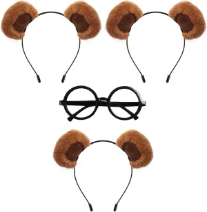 4Pack Chipmunk Ears Headband and Round Frame Glasses Set Halloween Costume Accessories Cosplay Party Supplies