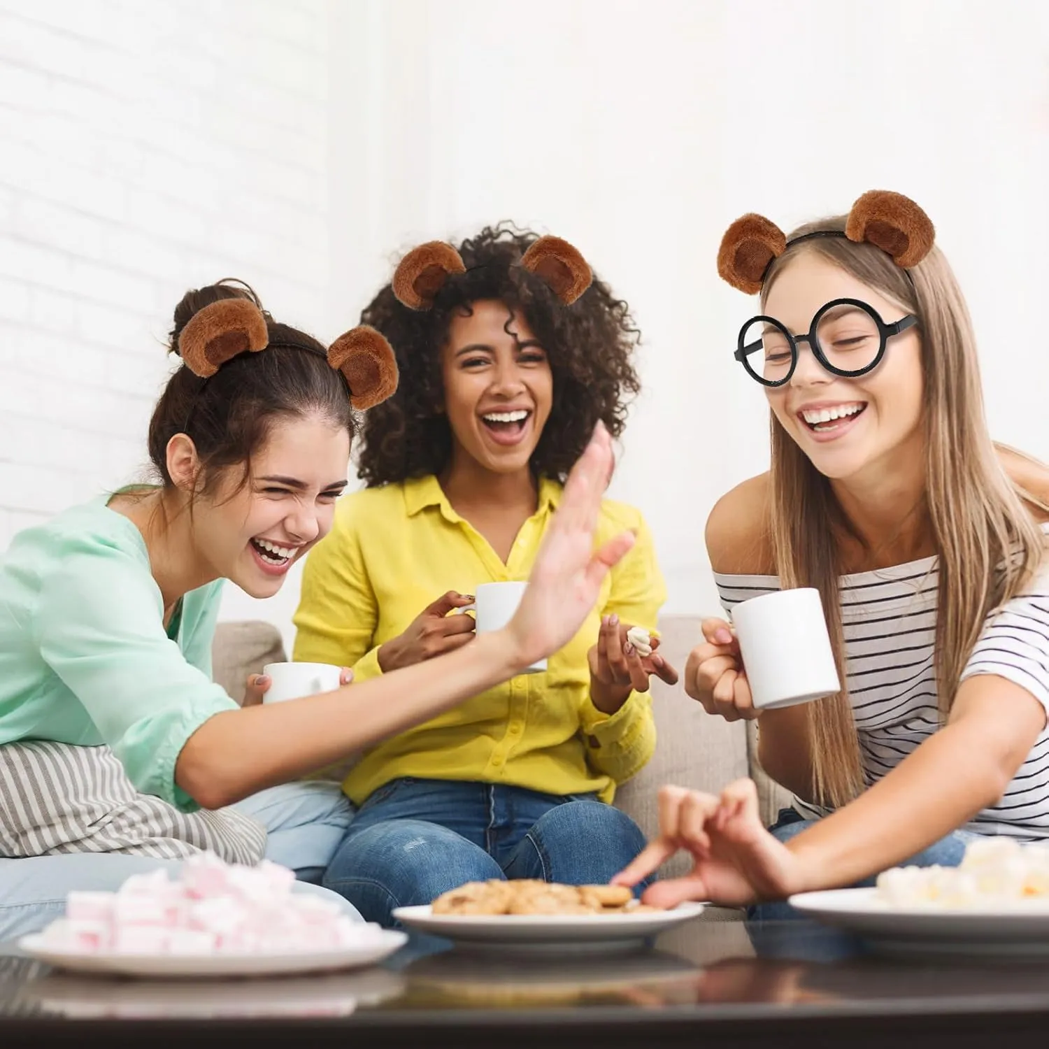 4Pack Chipmunk Ears Headband and Round Frame Glasses Set Halloween Costume Accessories Cosplay Party Supplies