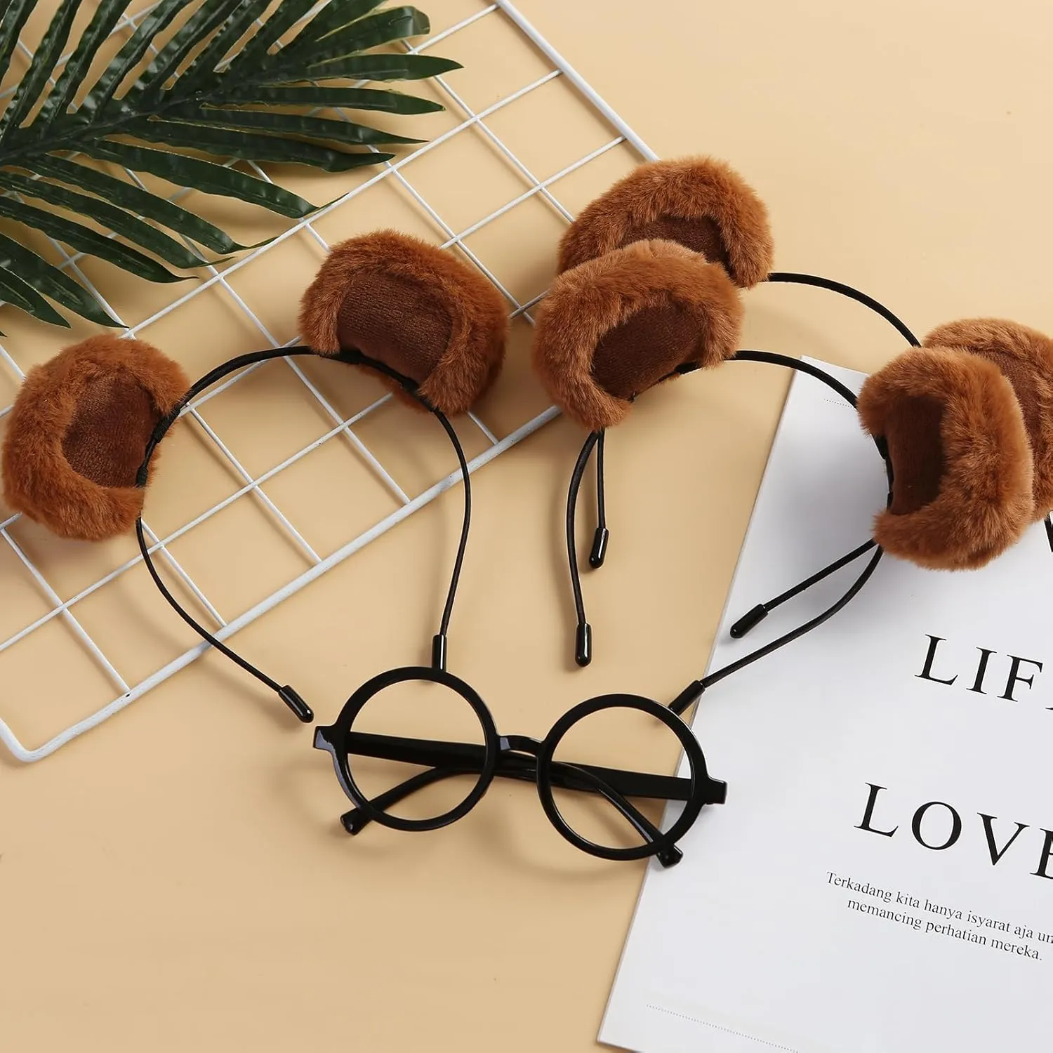 4Pack Chipmunk Ears Headband and Round Frame Glasses Set Halloween Costume Accessories Cosplay Party Supplies