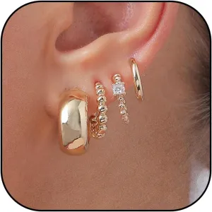 4Pairs Gold Hoop Earrings for Women Small Hoop Earrings for Multiple Piercing Cartilage Hoop Earrings 14K Gold Earring Sets Stacks Jewelry Gift for Her