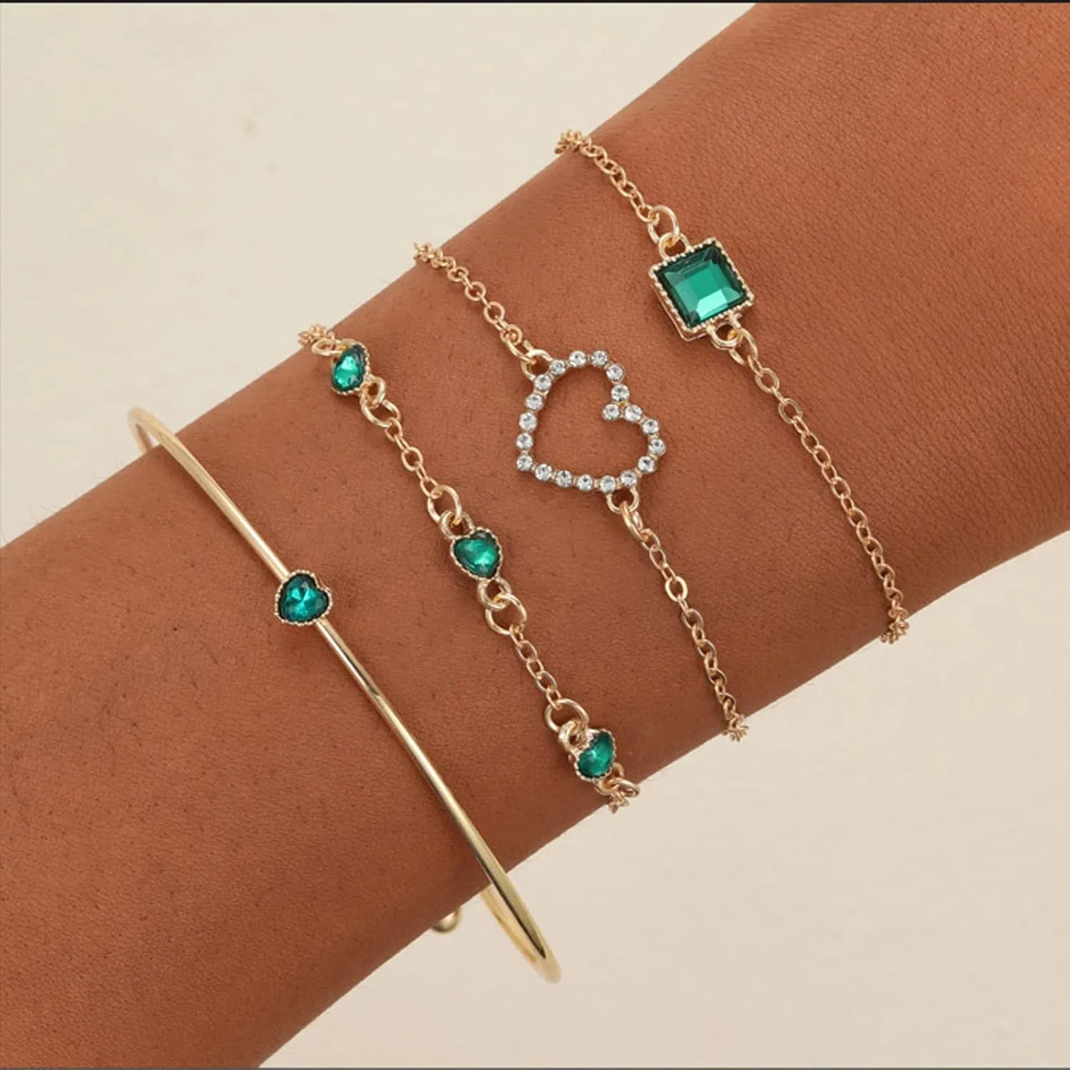 4Pcs Gold Bracelets Bangles Set for Women,Punk Layered Stackable Gold Bracelets Open Cuff Wrap Bangle Chain Anklets Trendy Jewelry