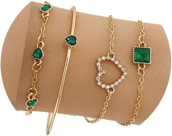 4Pcs Gold Bracelets Bangles Set for Women,Punk Layered Stackable Gold Bracelets Open Cuff Wrap Bangle Chain Anklets Trendy Jewelry