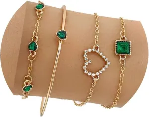 4Pcs Gold Bracelets Bangles Set for Women,Punk Layered Stackable Gold Bracelets Open Cuff Wrap Bangle Chain Anklets Trendy Jewelry