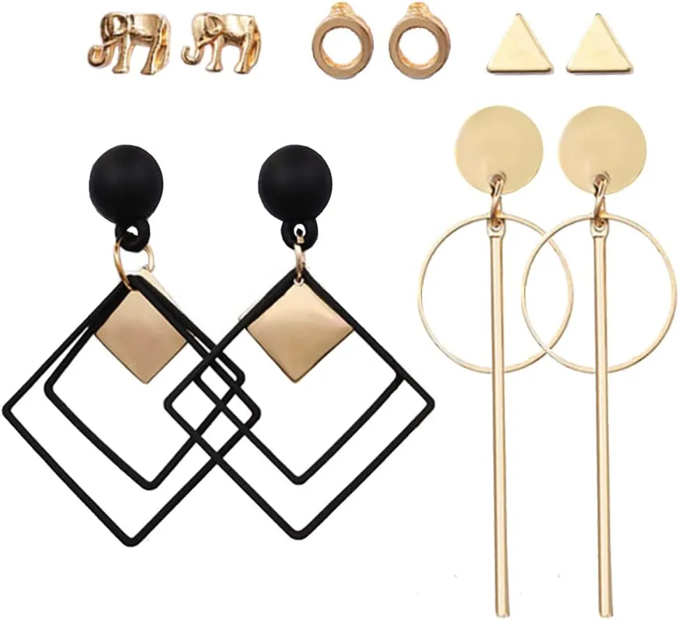 5 Pairs Geometric Earring Set Gold Statement Earring Studs Minimalist Fashion Eardrop for Women