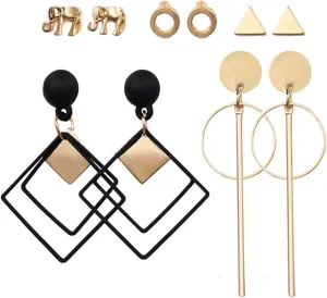 5 Pairs Geometric Earring Set Gold Statement Earring Studs Minimalist Fashion Eardrop for Women