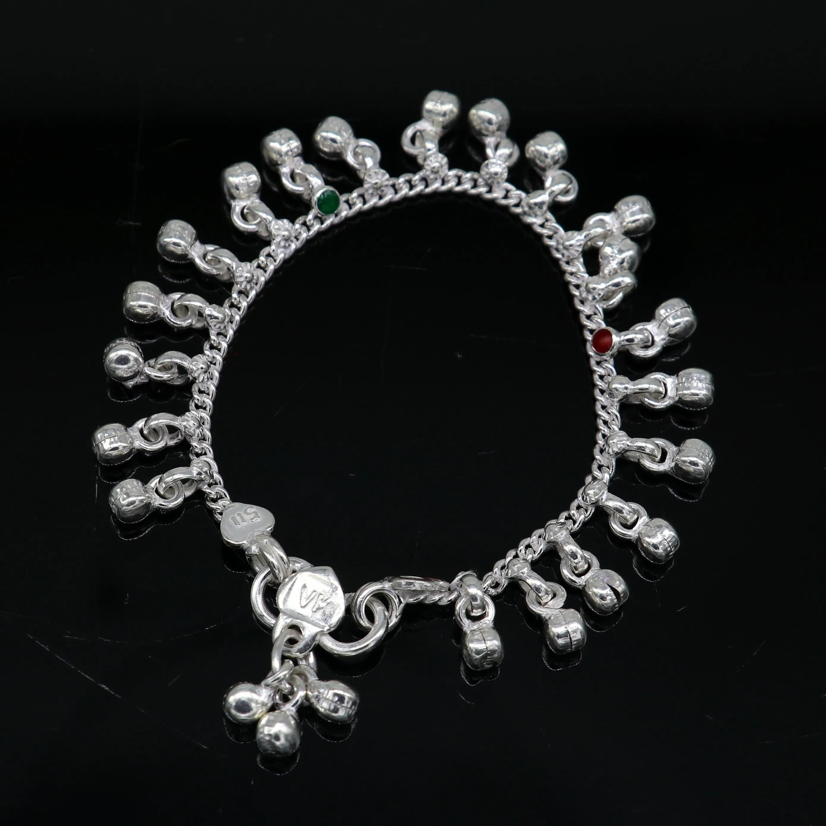 5.5" Handmade sterling silver new born baby anklets, excellent waved charming noisy bells baby anklet bracelet, payal kids jewelry ank280