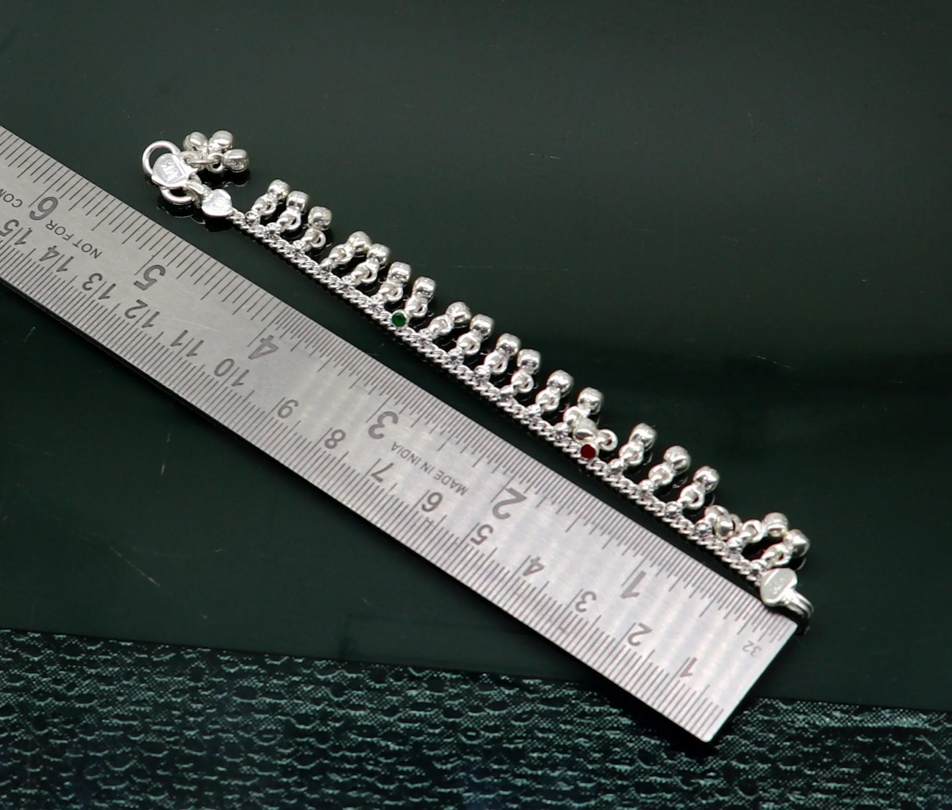 5.5" Handmade sterling silver new born baby anklets, excellent waved charming noisy bells baby anklet bracelet, payal kids jewelry ank280