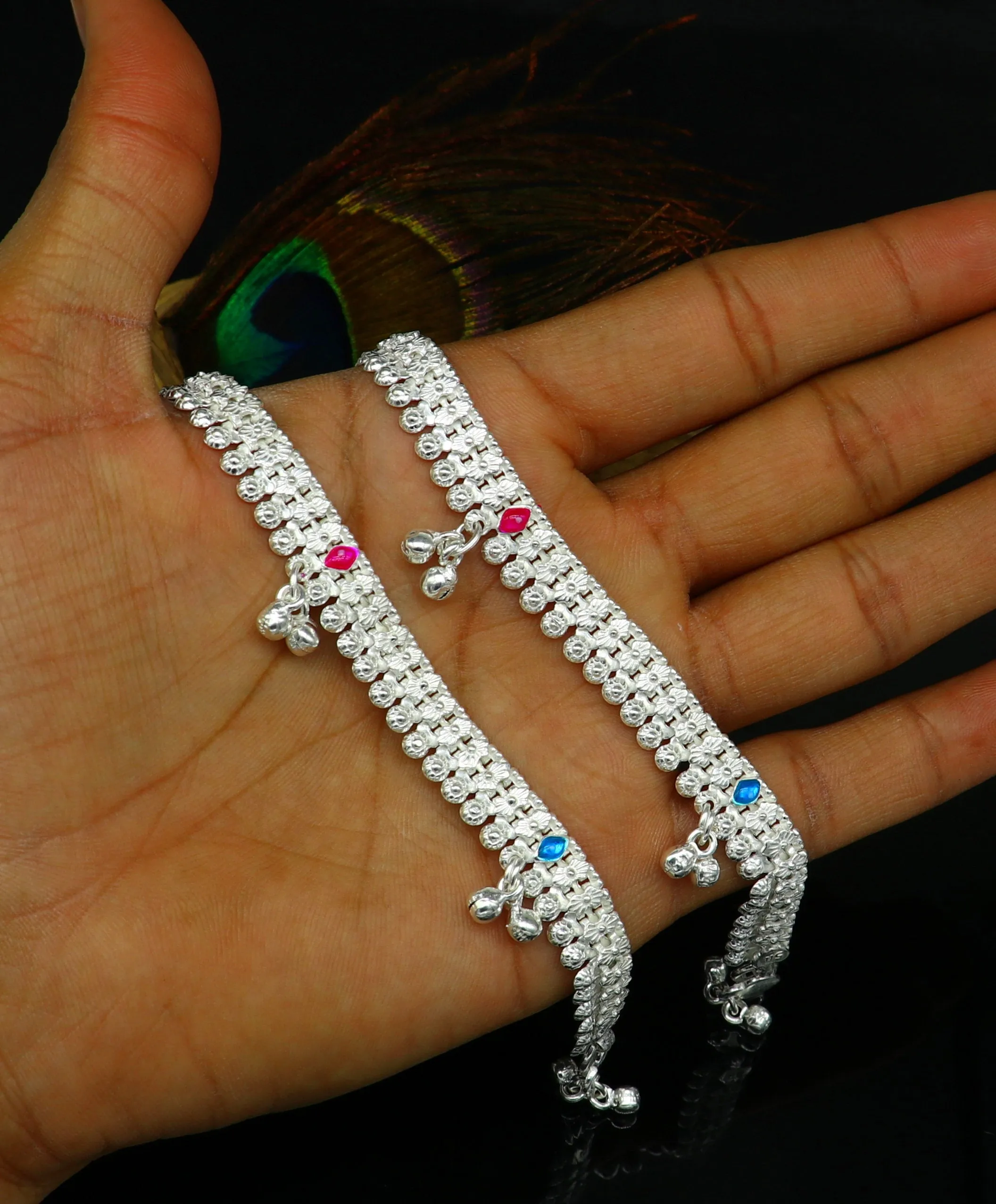 5.5" inches Sterling silver customized amazing silver ankle bracelet new born baby anklets Jingling charm anklets foot jewelry ank276