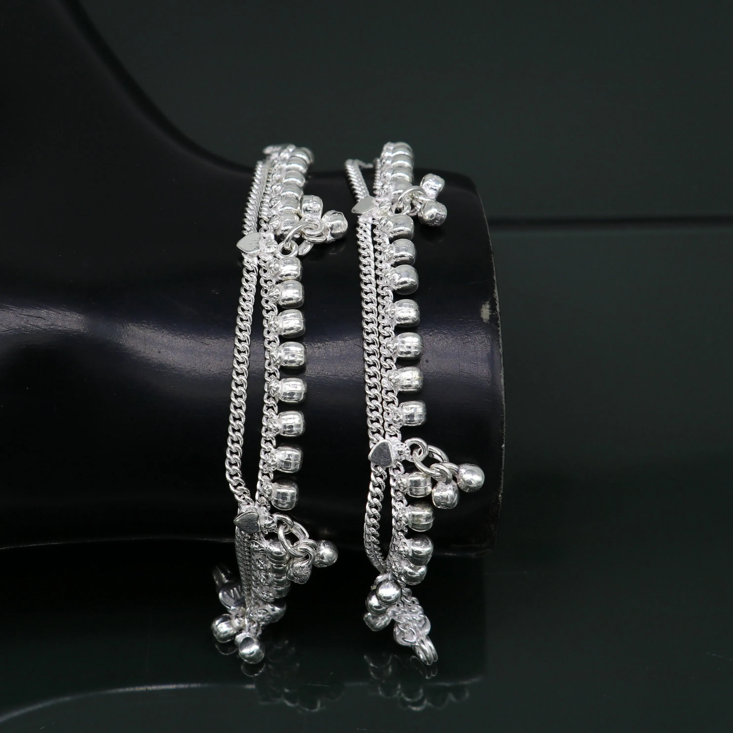 5.5" Vintage fancy style customized Sterling silver baby anklets, charm ankle bracelet, best kids gifting jewelry birthday gift india ank289