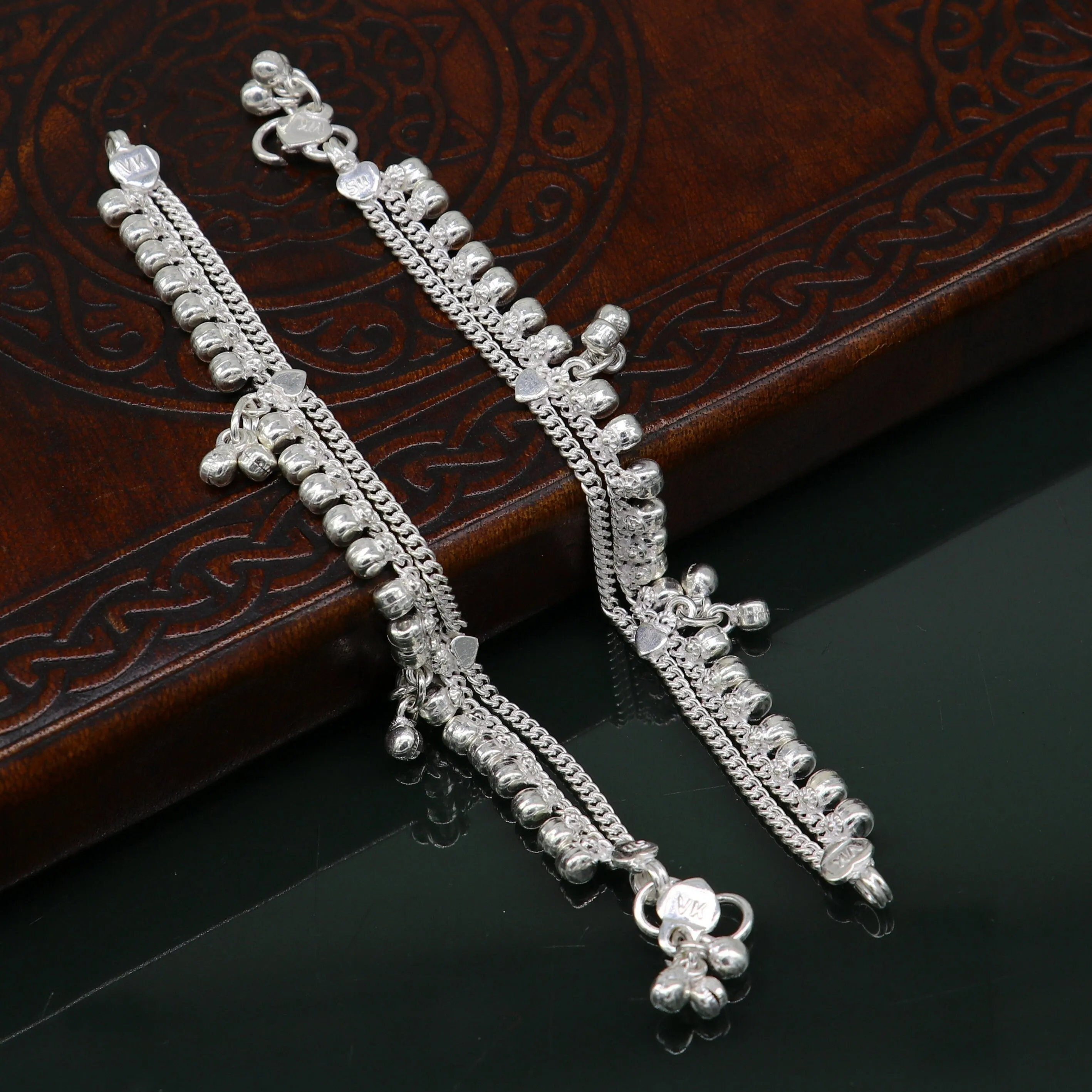 5.5" Vintage fancy style customized Sterling silver baby anklets, charm ankle bracelet, best kids gifting jewelry birthday gift india ank289